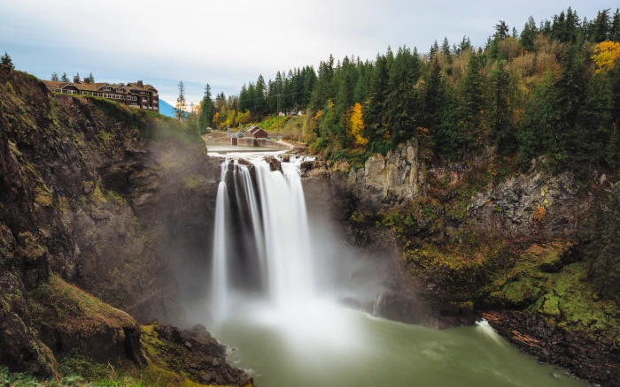 time lapse and landscape photography of water falls surrounded by pine trees 2k 4k 5k