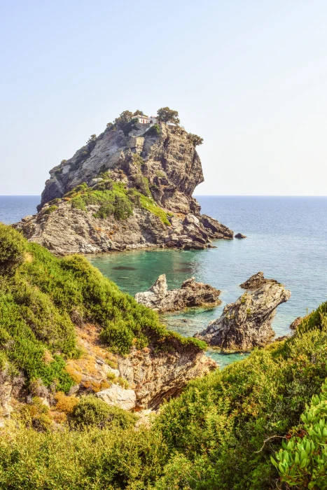 greece skopelos kastri ayios ioannis rock coast nature 2k 4k