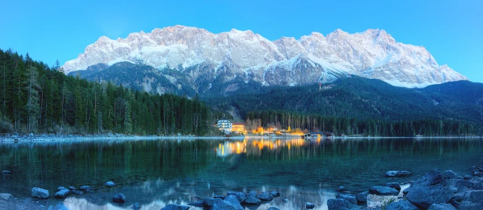 white snowcape mountains near trees under blue sky eibsee 2k 4k 5k 8k
