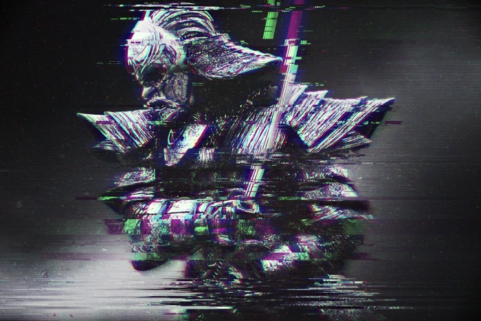 Samurai warrior digital wallpaper glitch art abstract distortion 29 2k