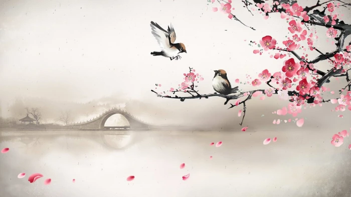 two bird and cherry blossom tree clip art bridge fog river 72 2k