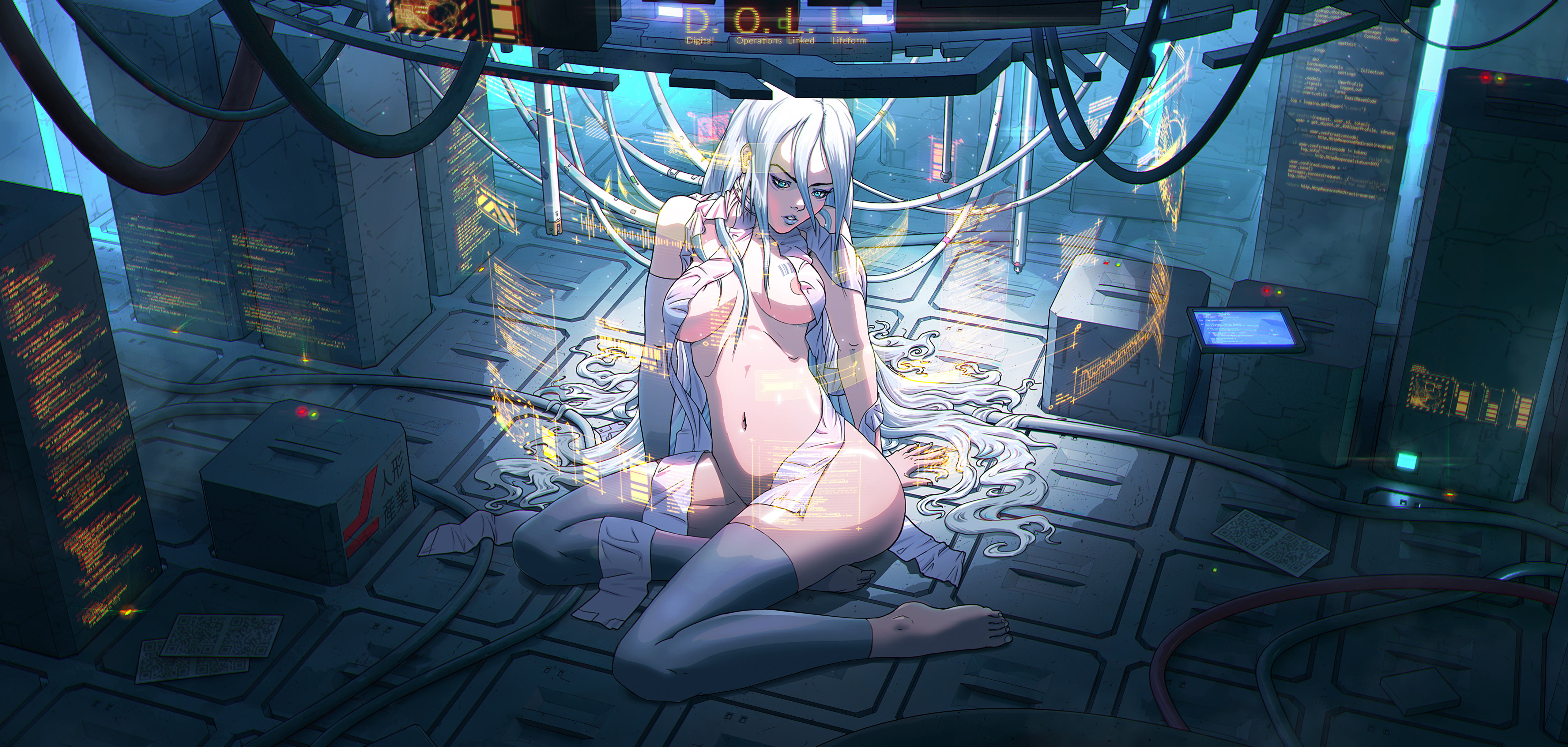 AI tech cyber cyberpunk server cybergirl wires doll 2k 4k 5k
