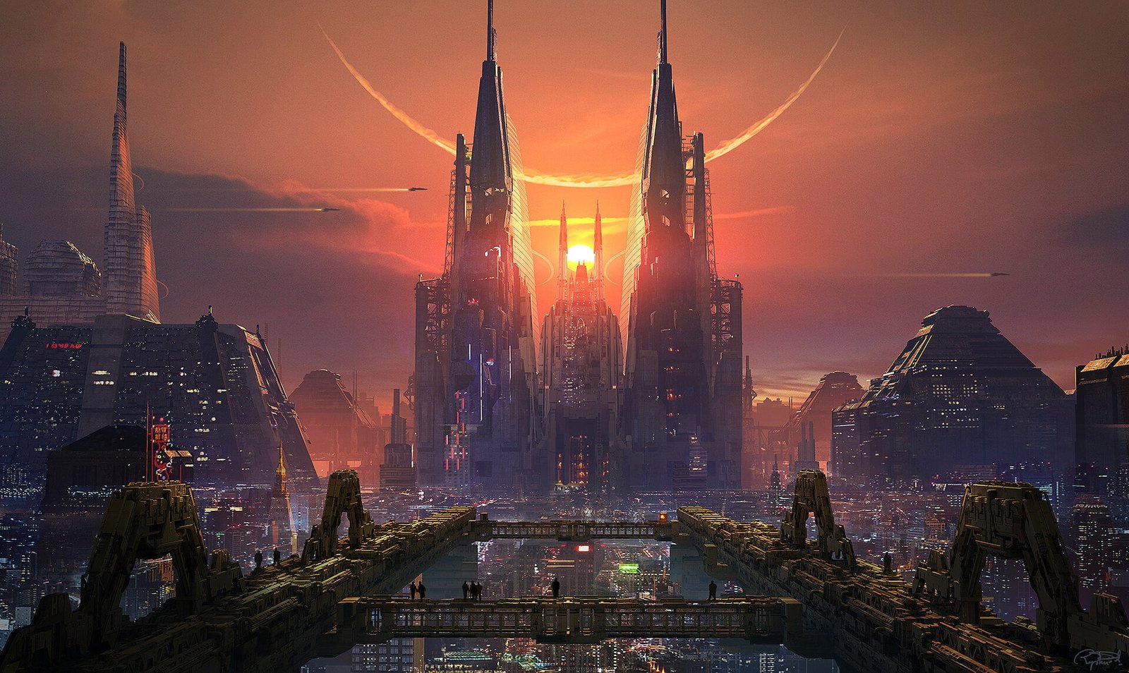 artwork digital art cityscape cyber city futuristic