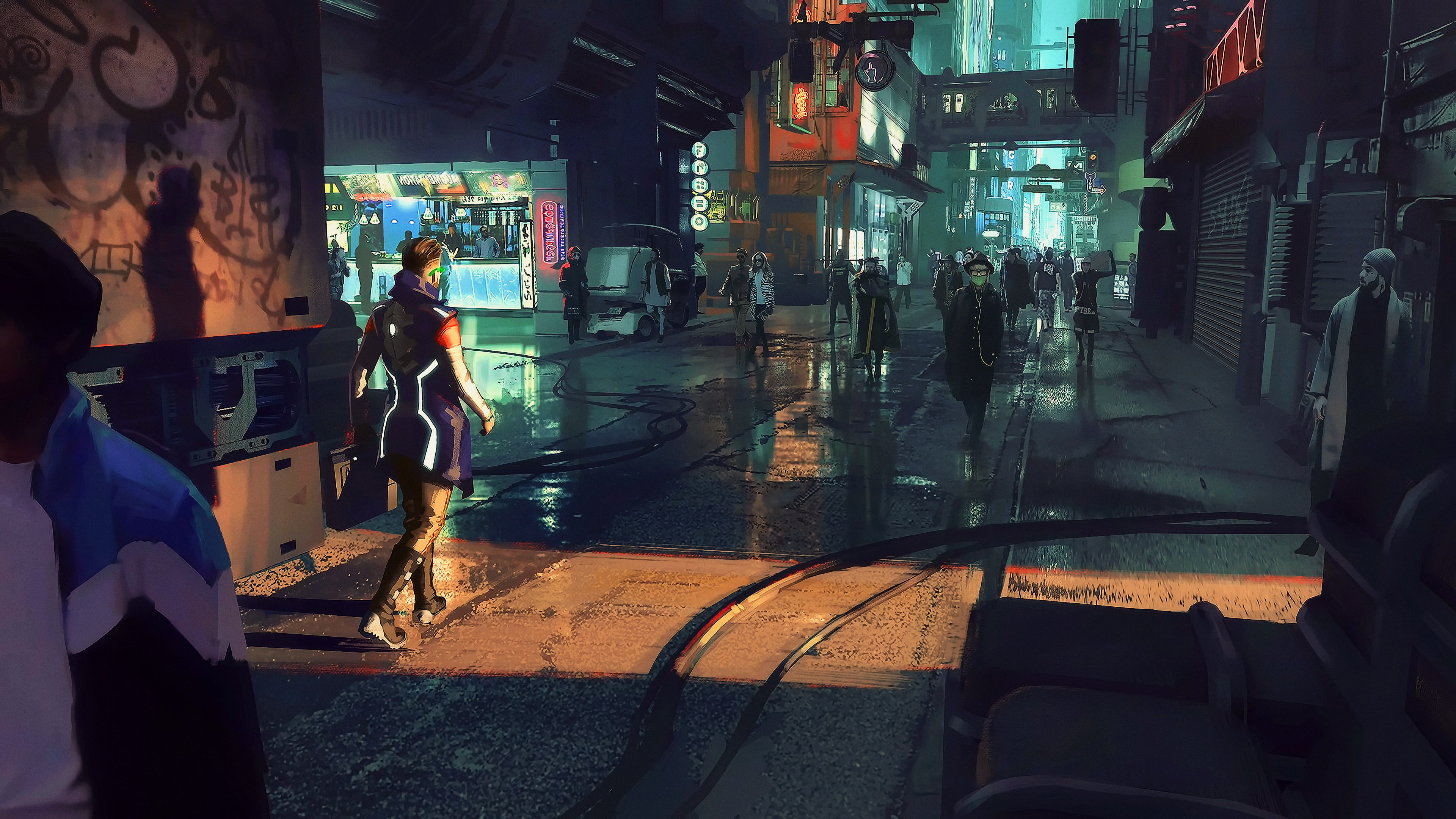 artwork futuristic city cyberpunk science fiction digital art 2k