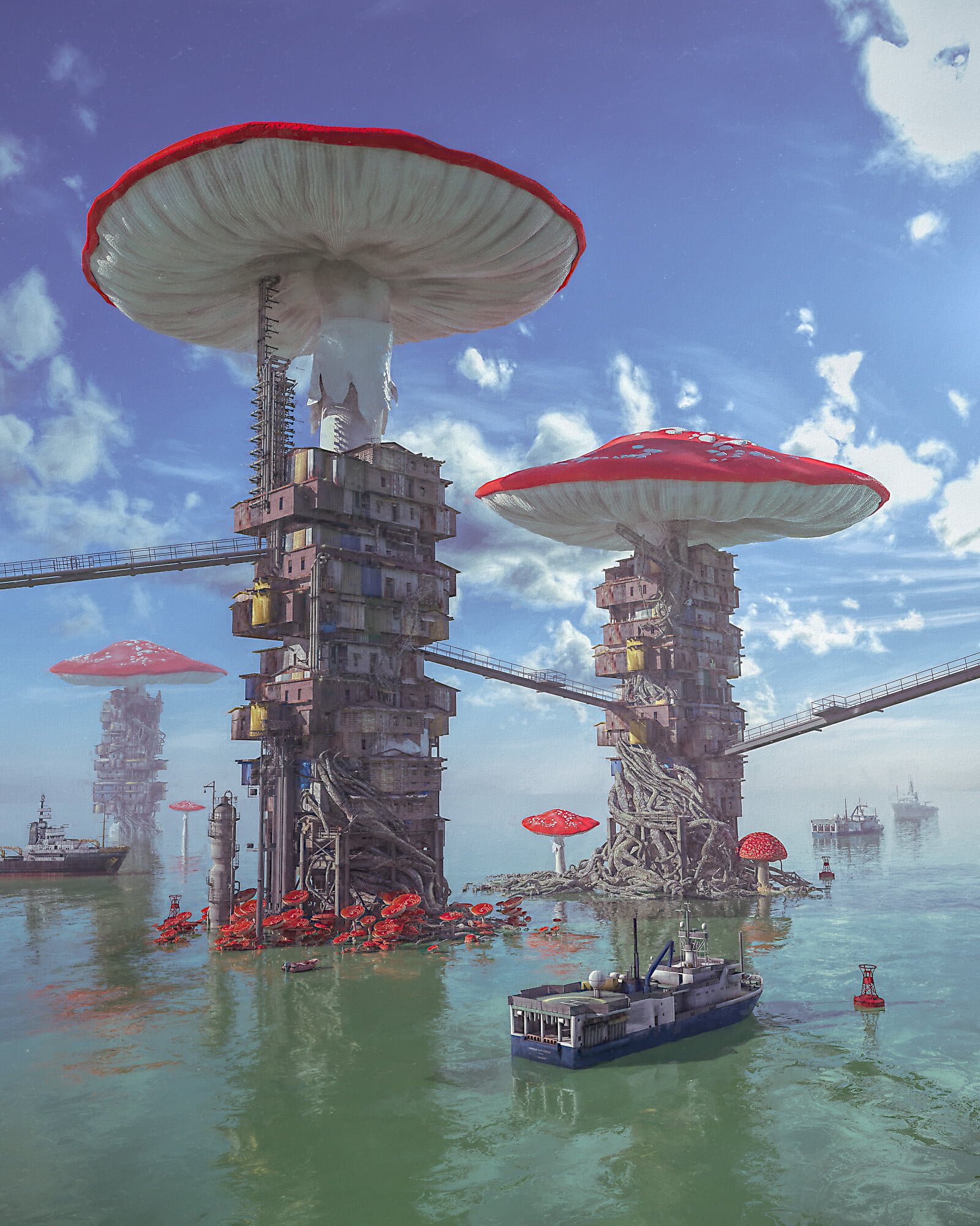 artwork futuristic cyber city