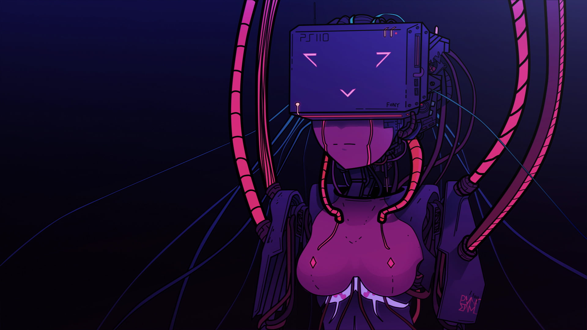 cyberpunk futuristic science fiction artwork robot anime girls