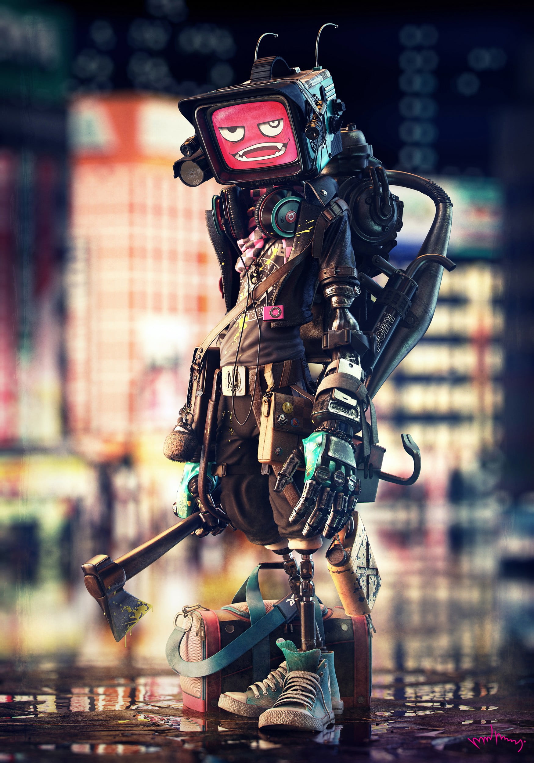 robot cyber cyberpunk futuristic illustration