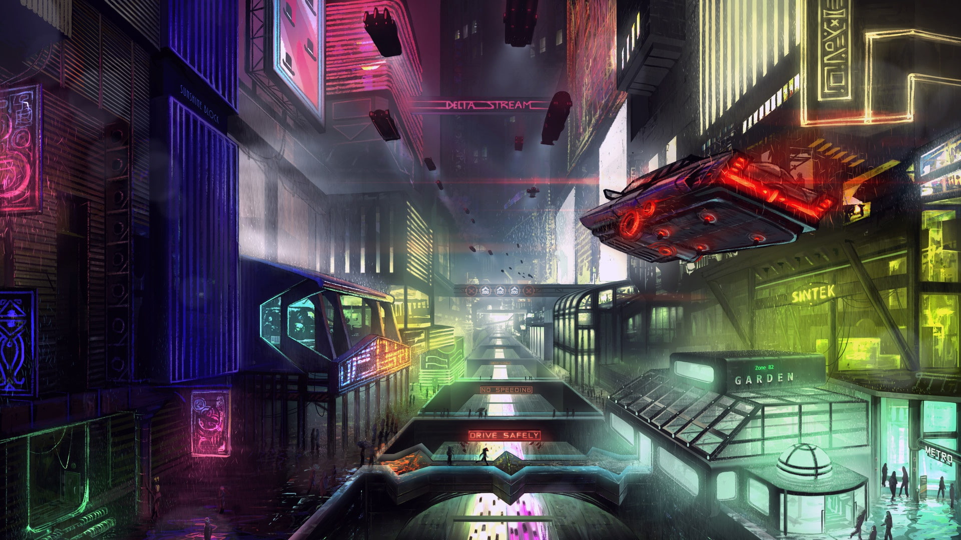 The city Future Neon Machine Fiction Cyber Cyberpunk