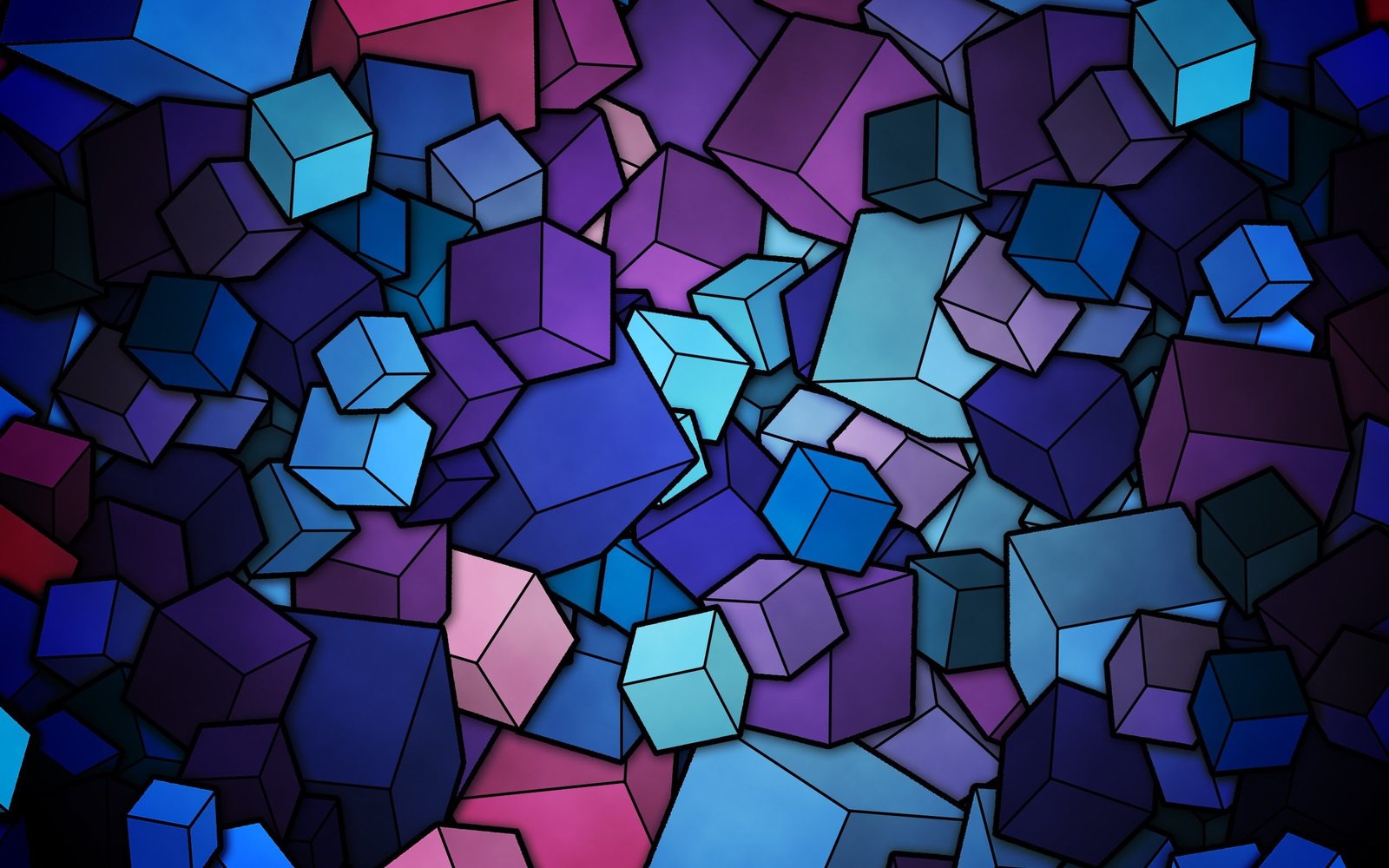 abstract cube cyan purple blue digital art 2k