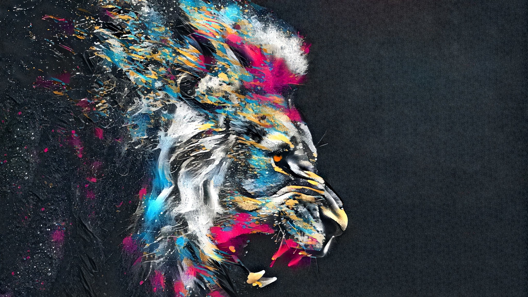artwork lion colorful big cats abstract digital art simple background 2k