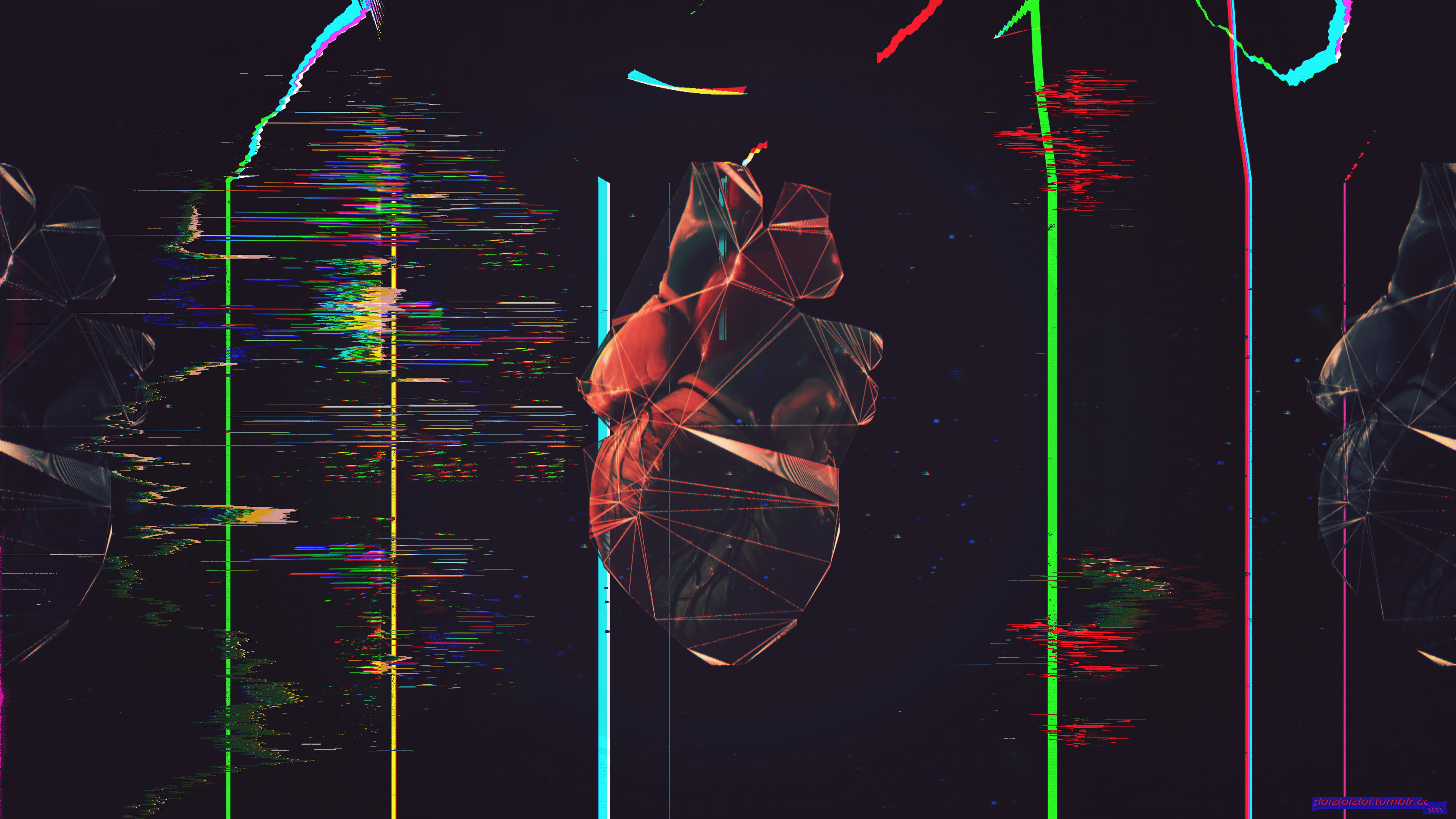 black and red human heart illustration glitch art polygon 2k