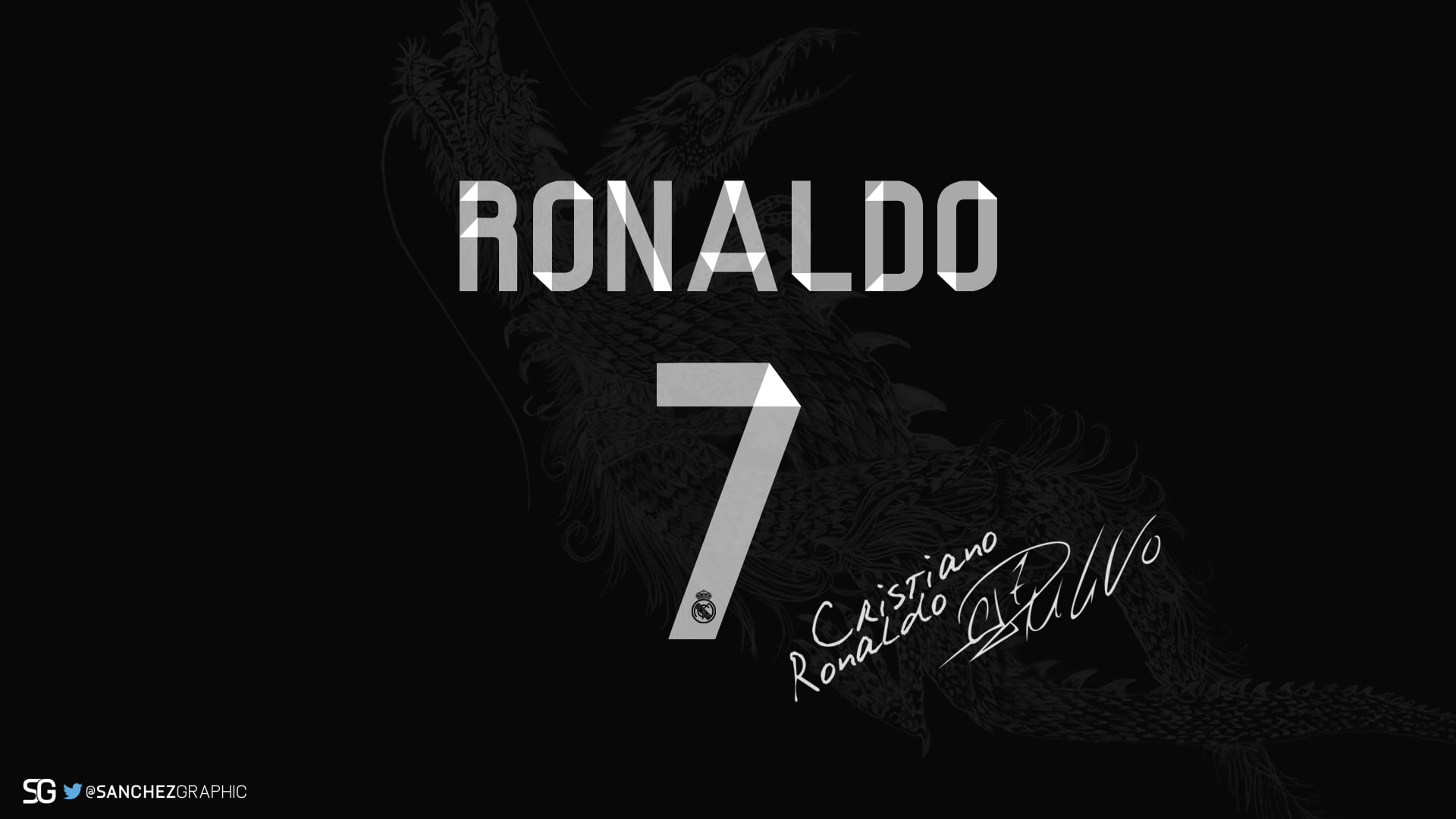 Cristiano Ronaldo 7 with signature Sanchez Desing numbers vector