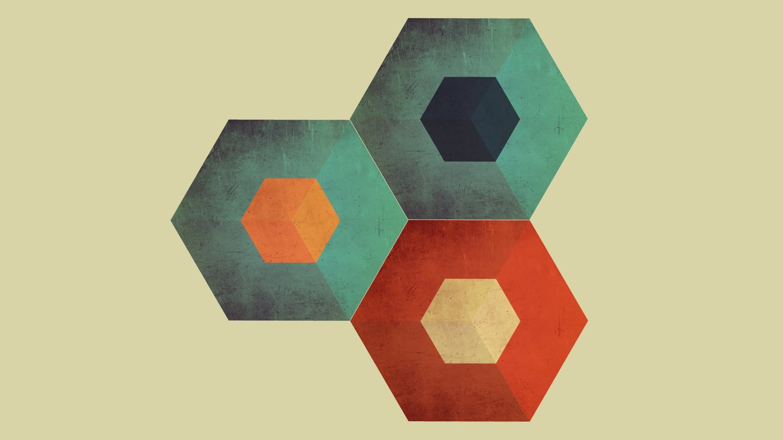 green and red hexagon digital wallpapers minimalism abstract