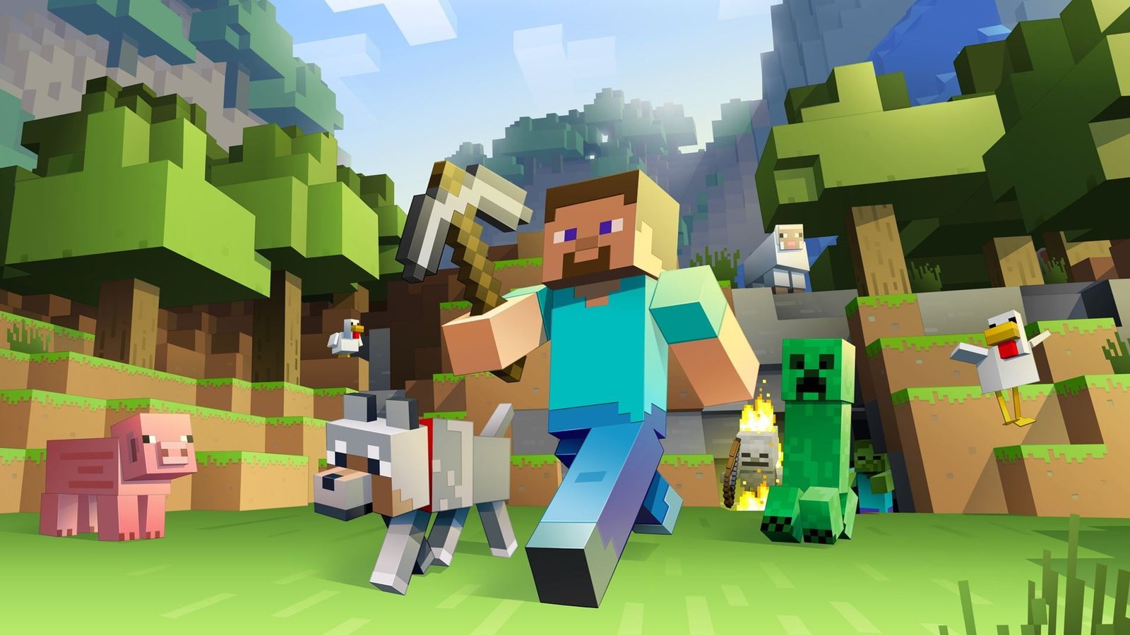 Minecraft wallpaper video games pixels illustration vector