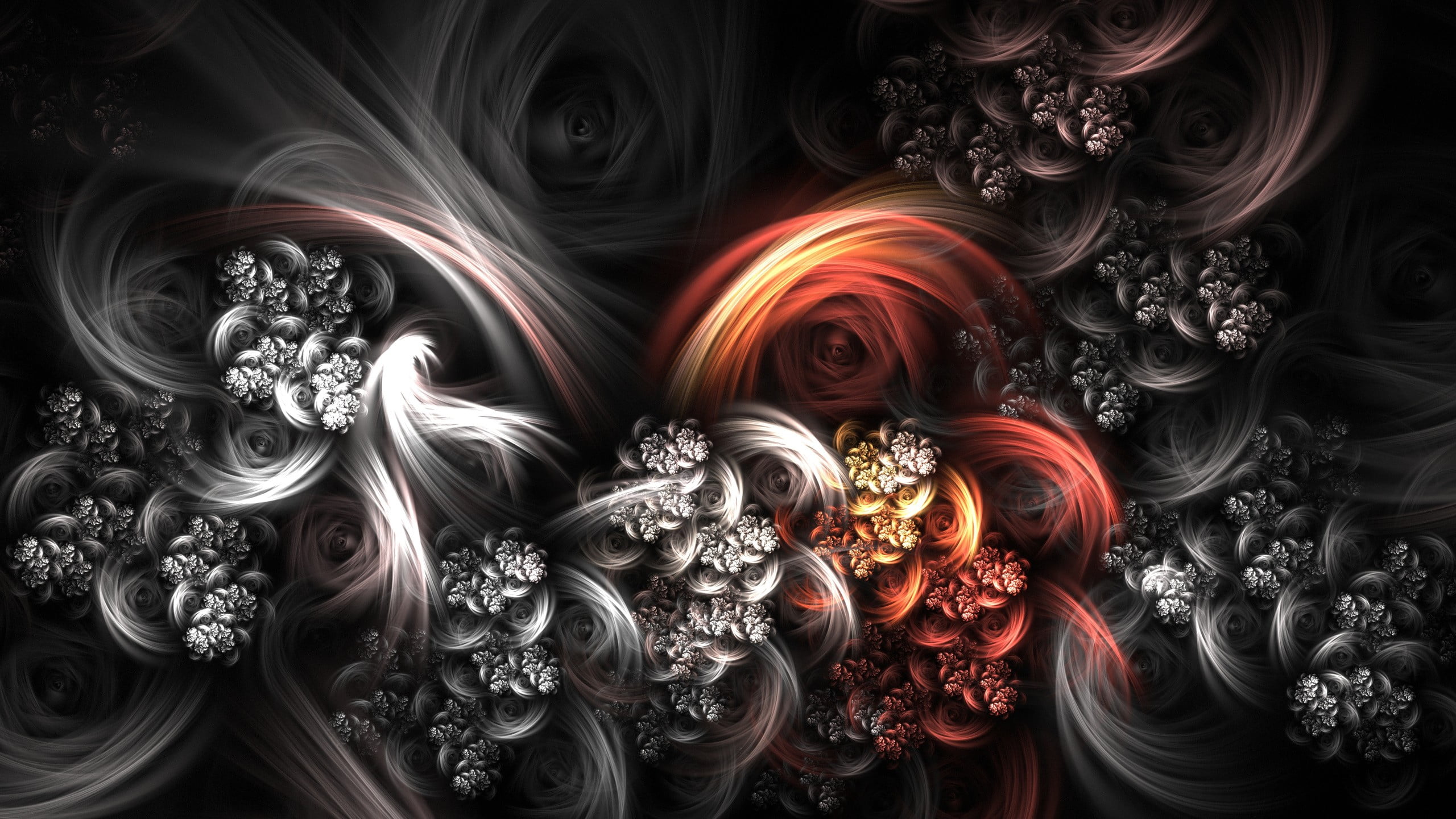 orange black and gray floral digital wallpaper abstract fractal 2k