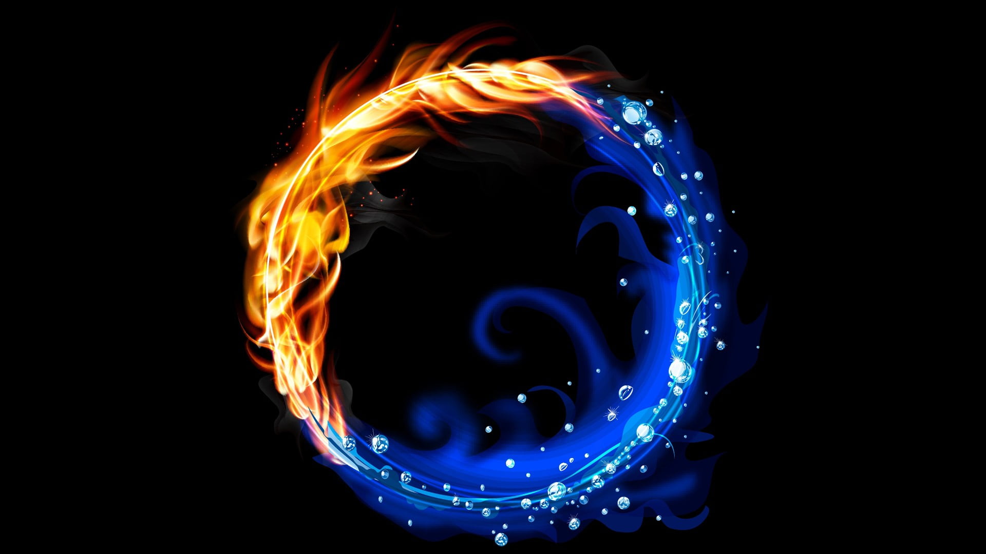 water and fire logo abstract vector colorful black background