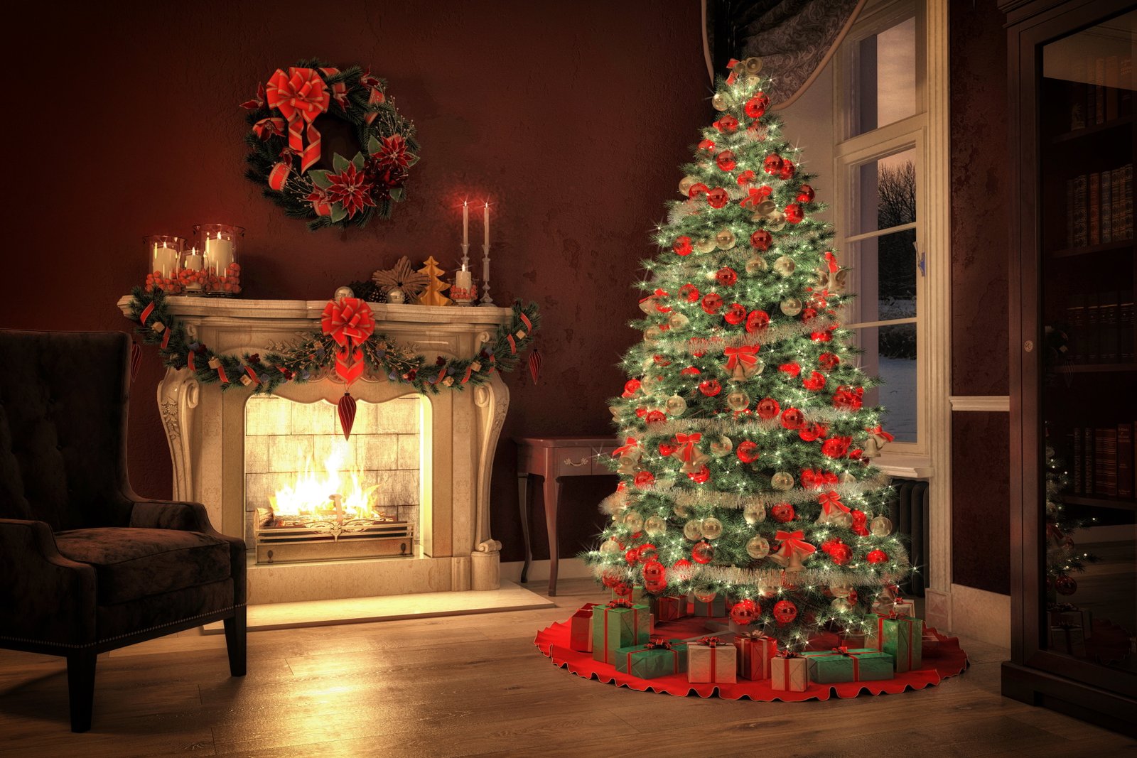 Christmas tree and red bauble lot decoration toys New Year 19 2k 4k 5k
