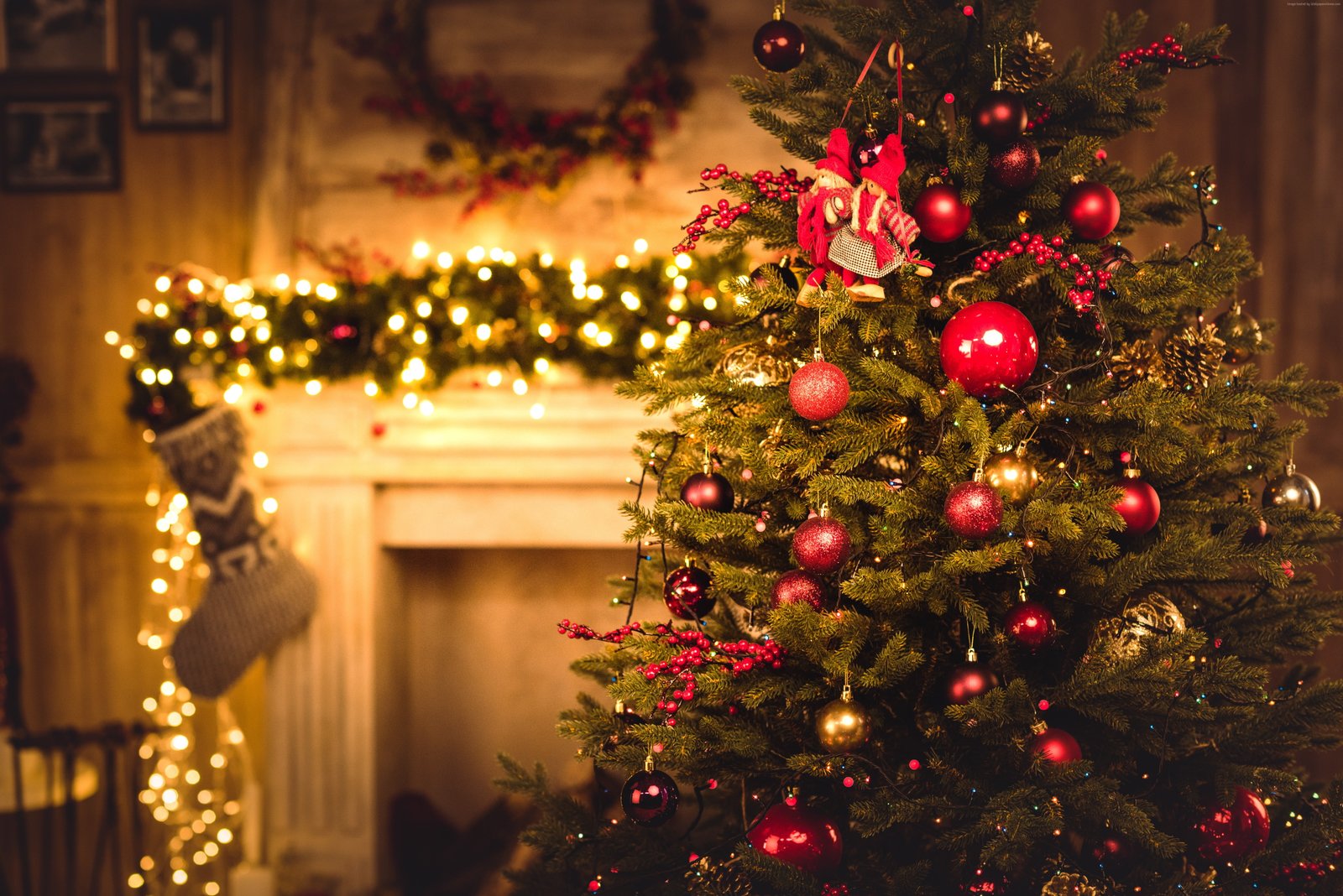decorations fir tree fireplace gifts Christmas New Year 2k 4k 5k