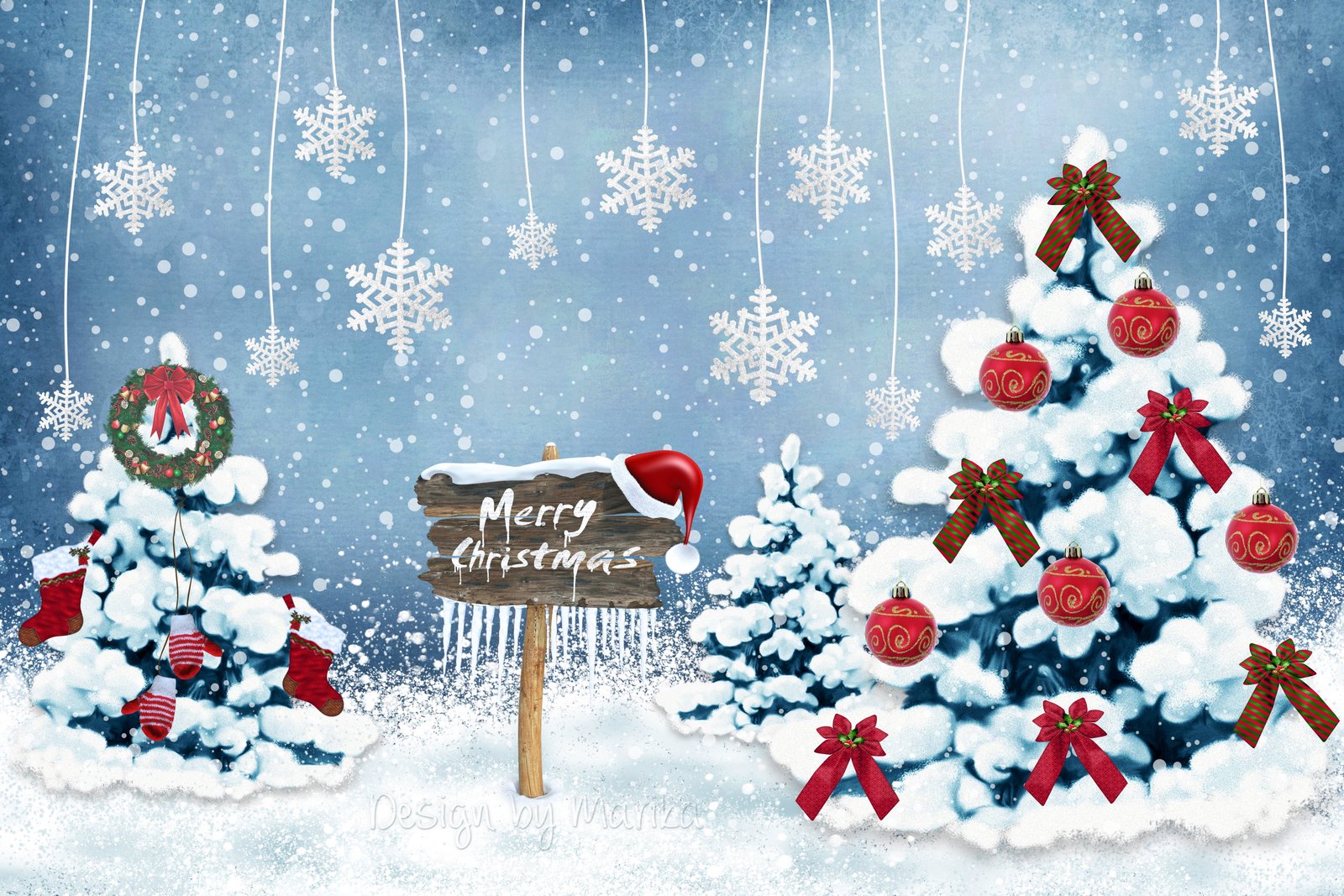 merry Christmas wallpaper new year card christmas trees snowflakes 2k 4k 5k