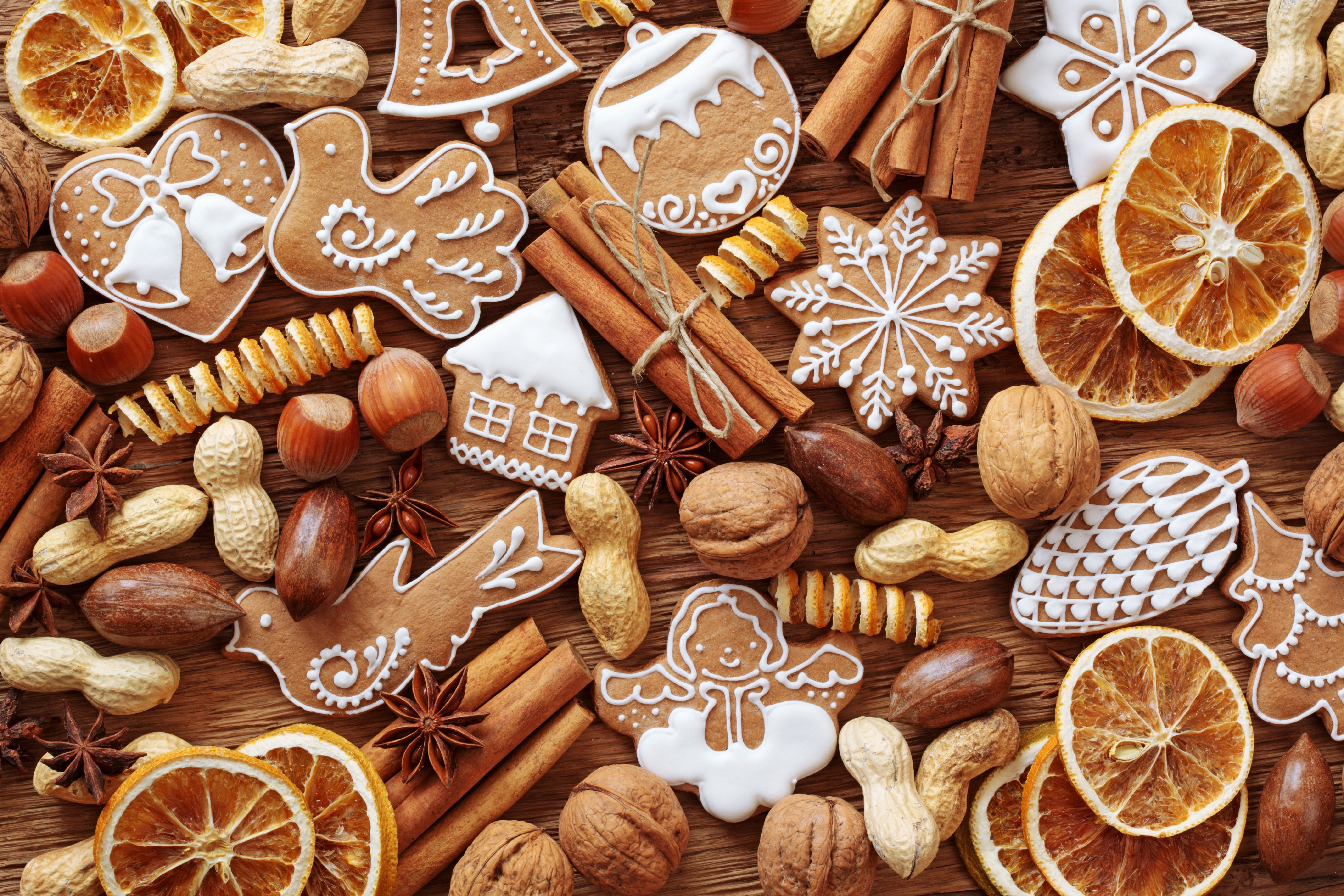 peanuts and gingerbread New Year cookies Christmas sweets 2k 4k 5k