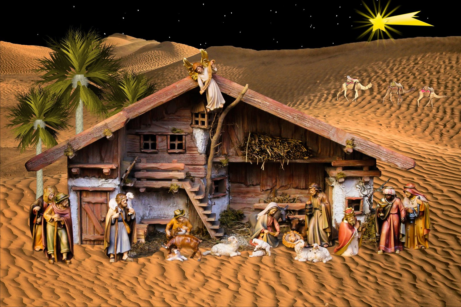 christmas nativity scene crib father stall jesus 2k 4k 5k