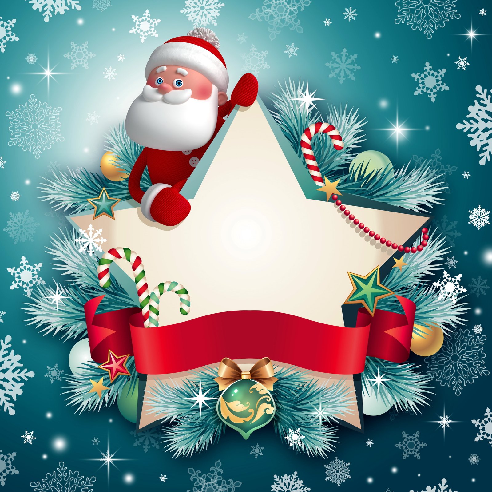 Santa Claus holding star digital wallpaper snowflakes holiday 2k 4k