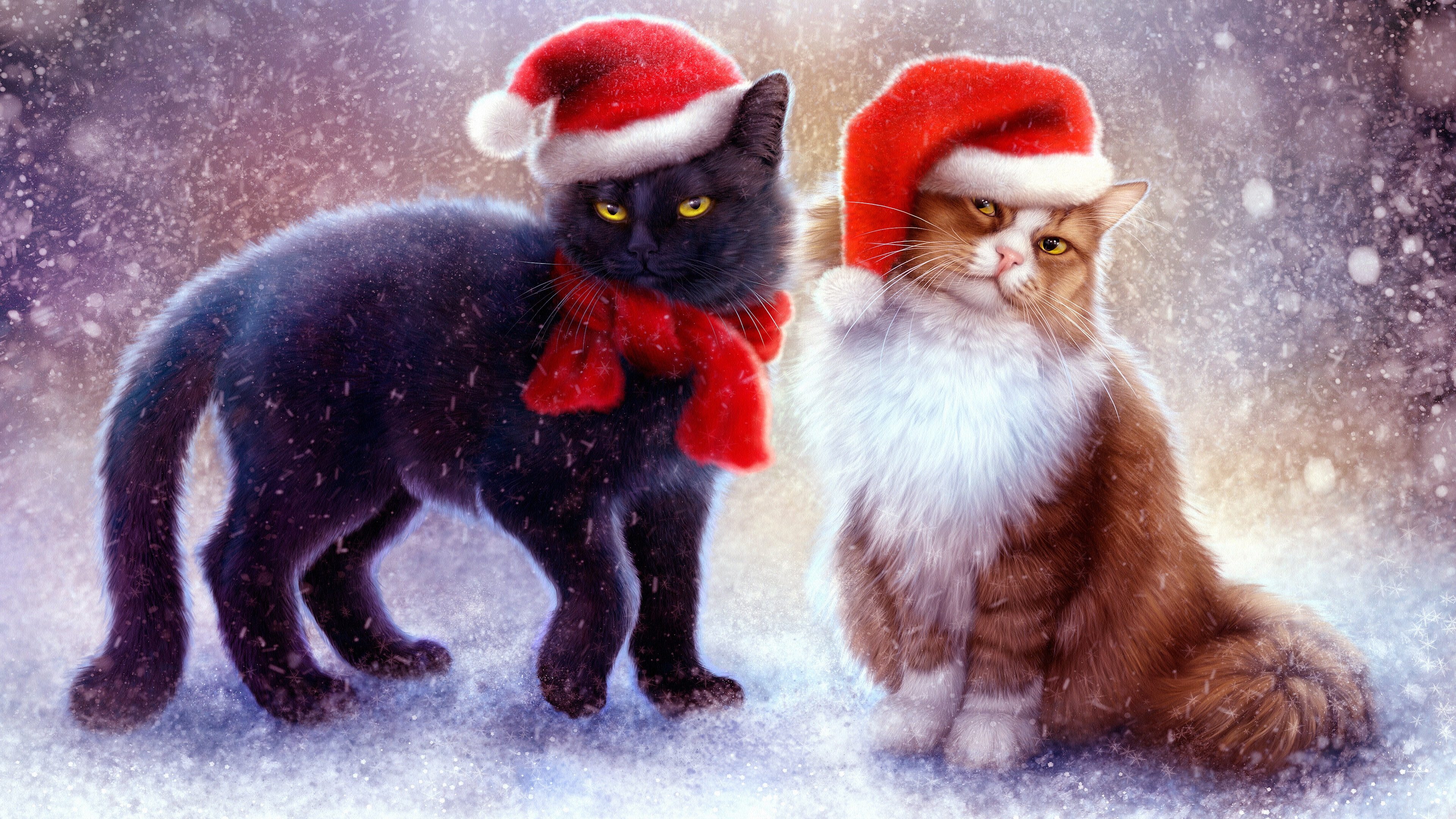 cats art santa claus whiskers kitten christmas artwork 2k