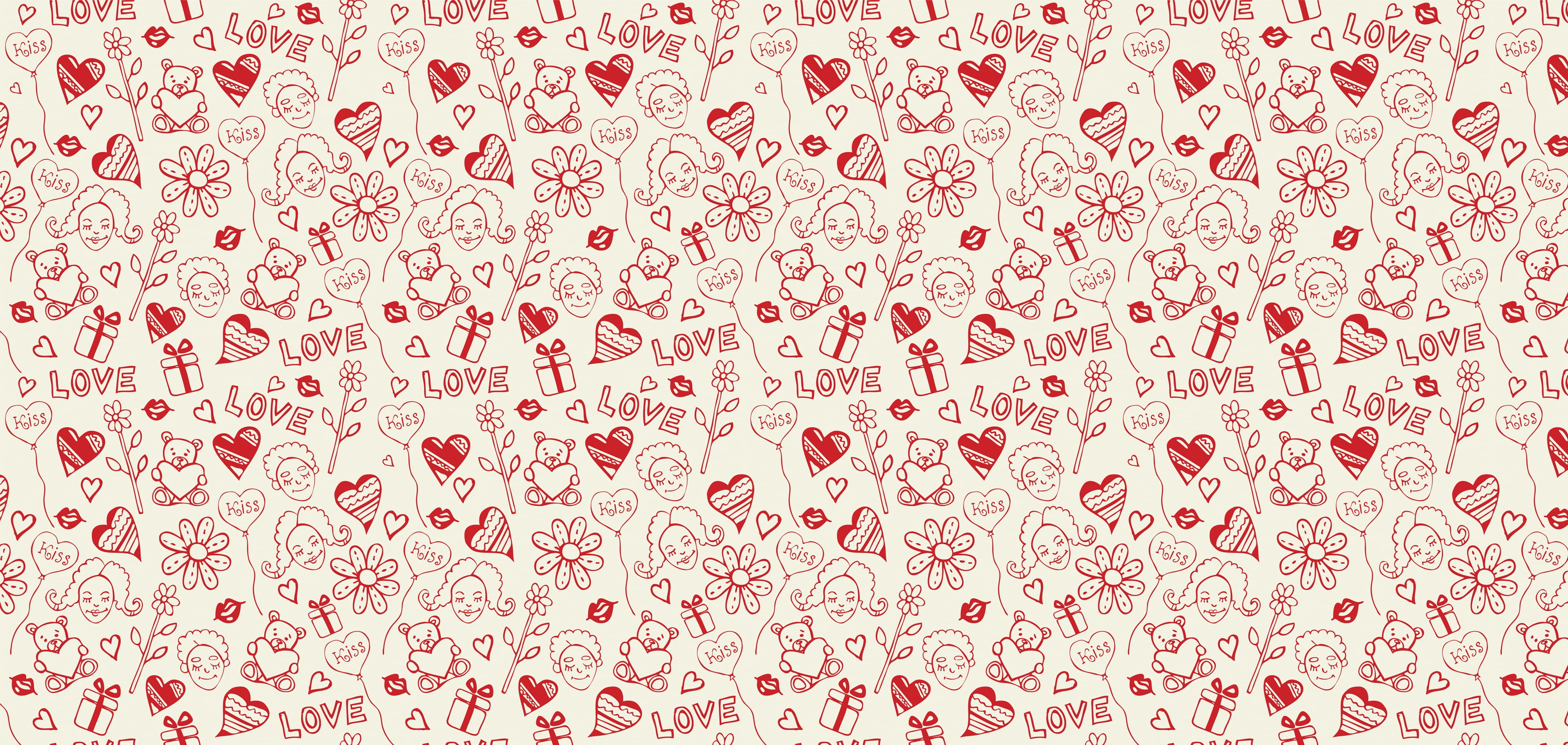 red and white love hearts bears wallpaper background pattern 2k 4k
