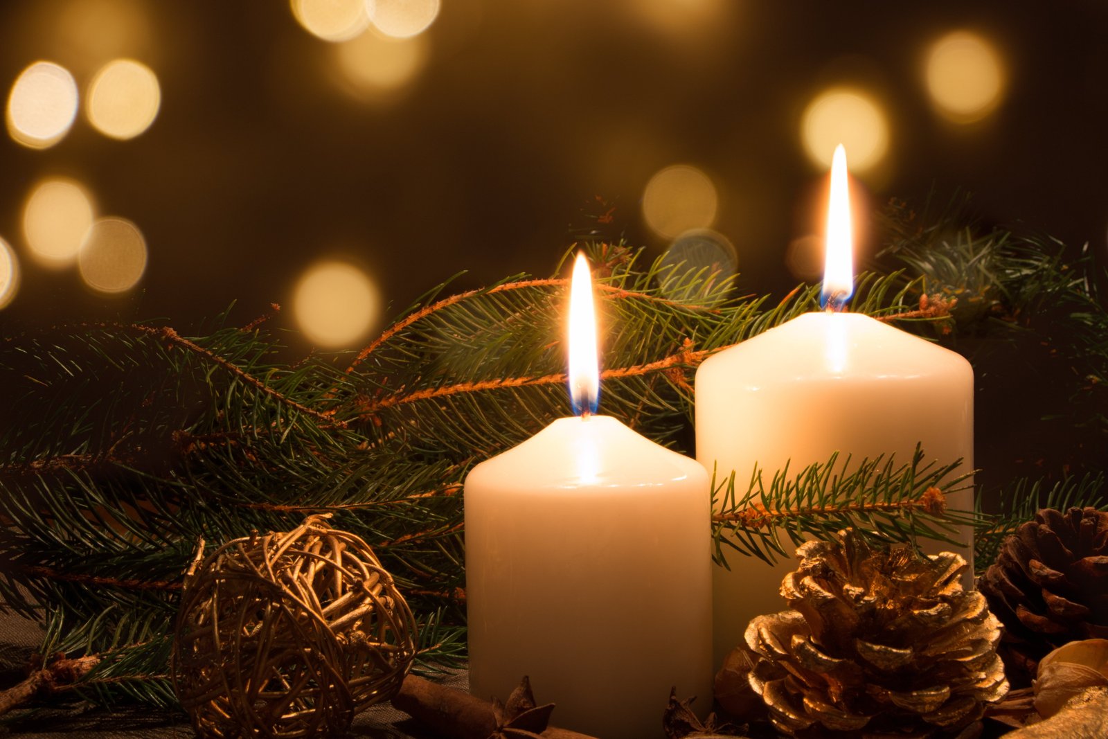 two white candles new year Christmas spruce bump decoration 2k 4k 5k