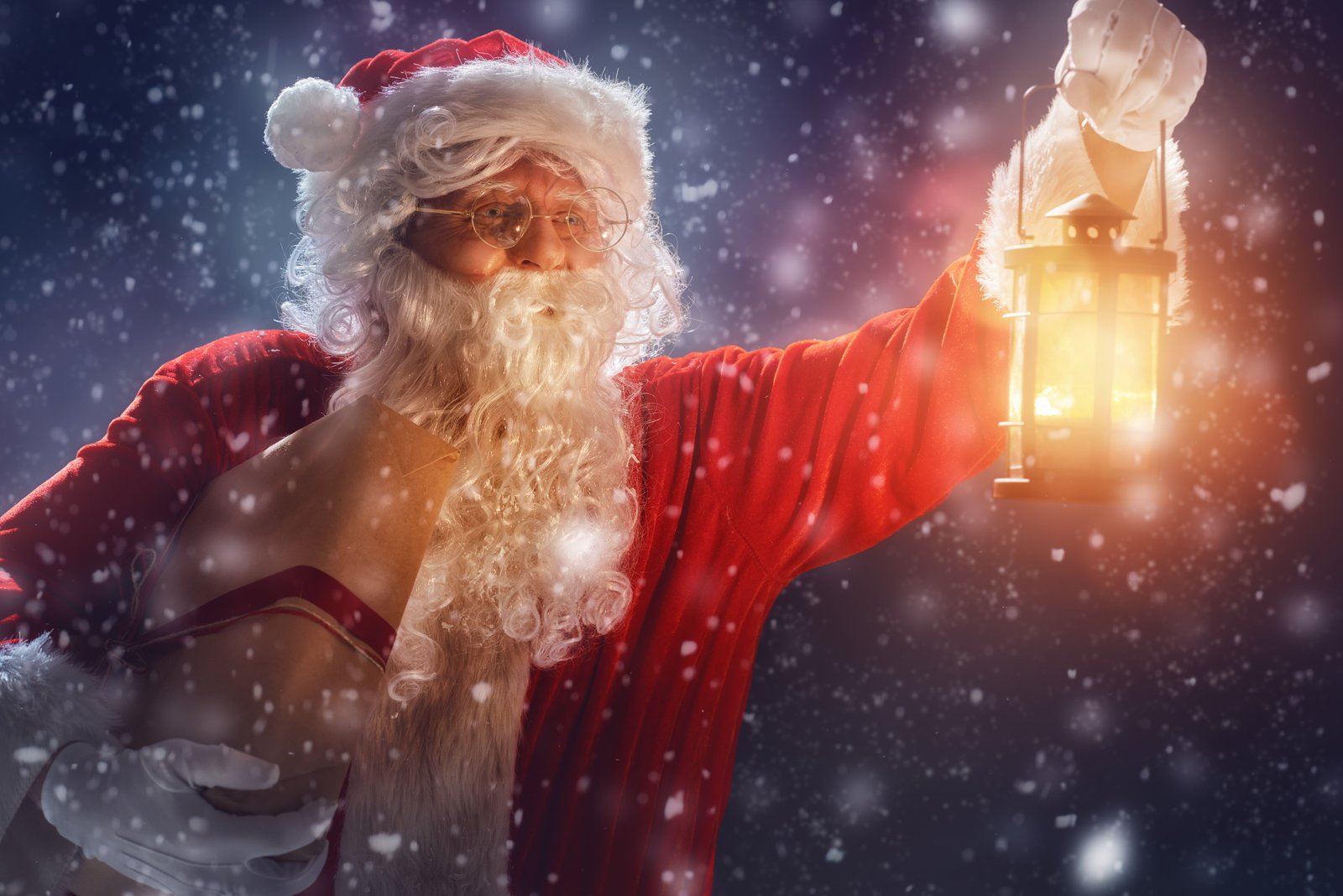 Santa Claus costume New Year Christmas night winter snow 2k 4k 5k