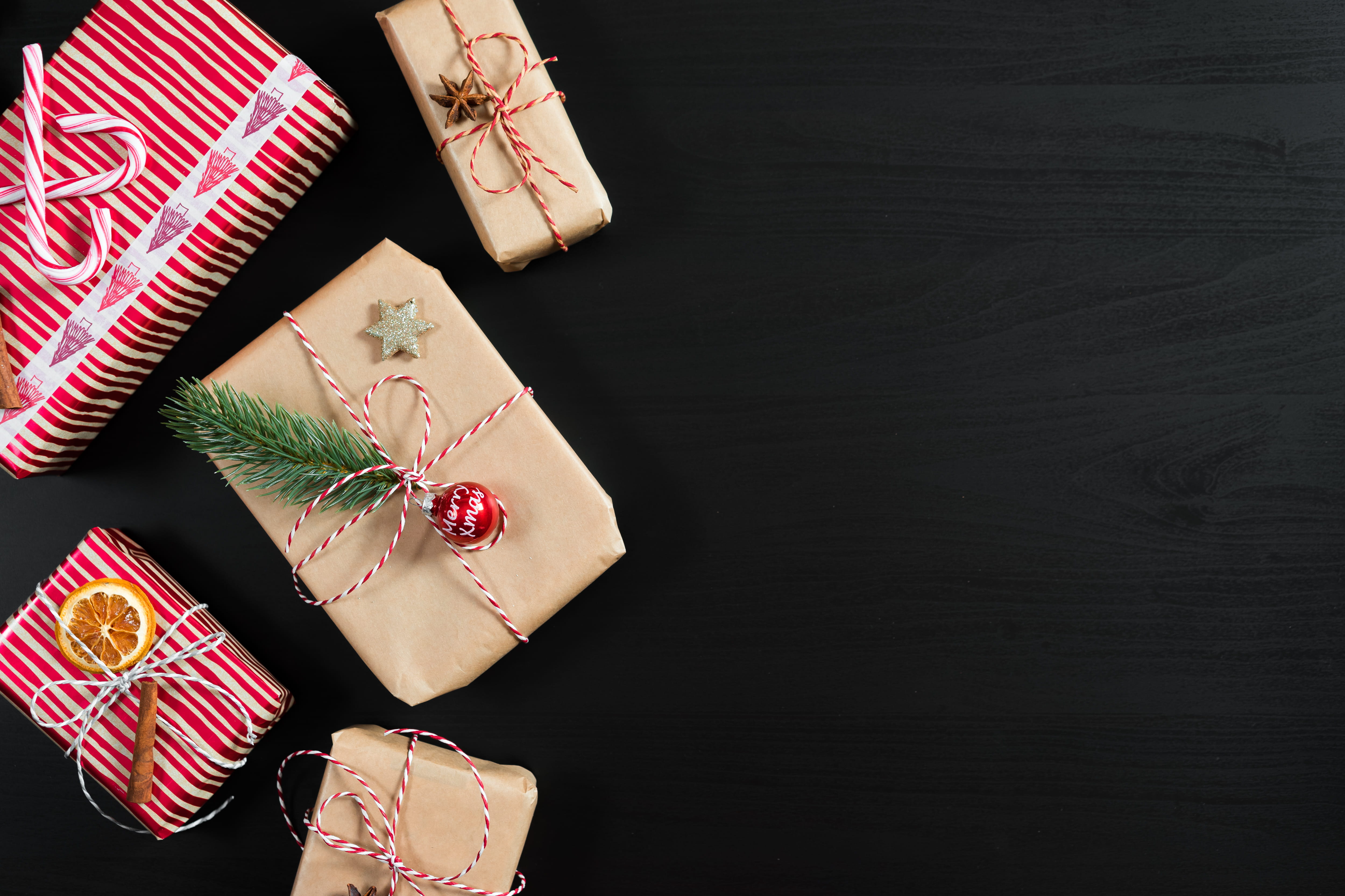 Christmas Presents with Black Background Room for Text christmas decoration 2k 4k 5k