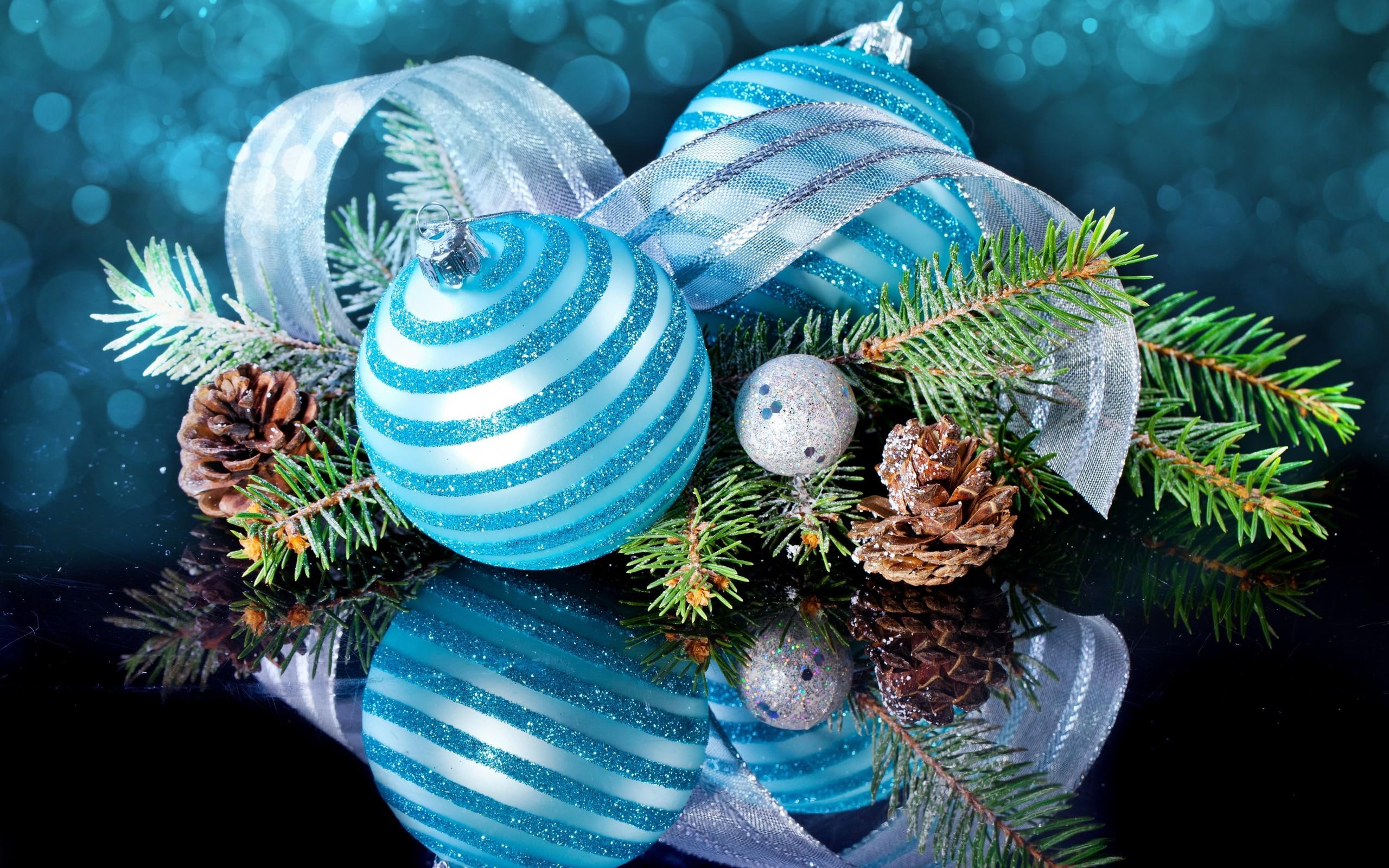 happy holidays new year merry christmas decoration blue and aqua stripe baubles pinecone garland decor lot 2k