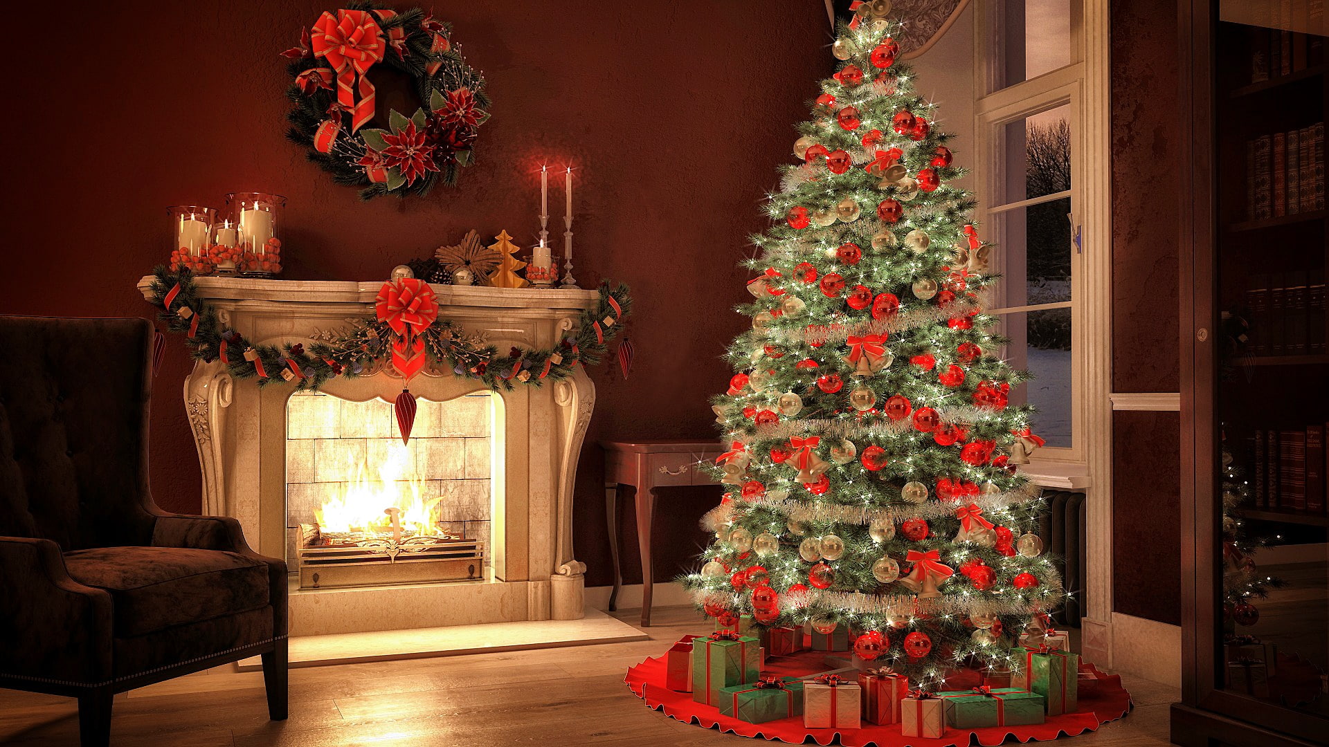 fireplace christmas tree interior indoor living room xmas