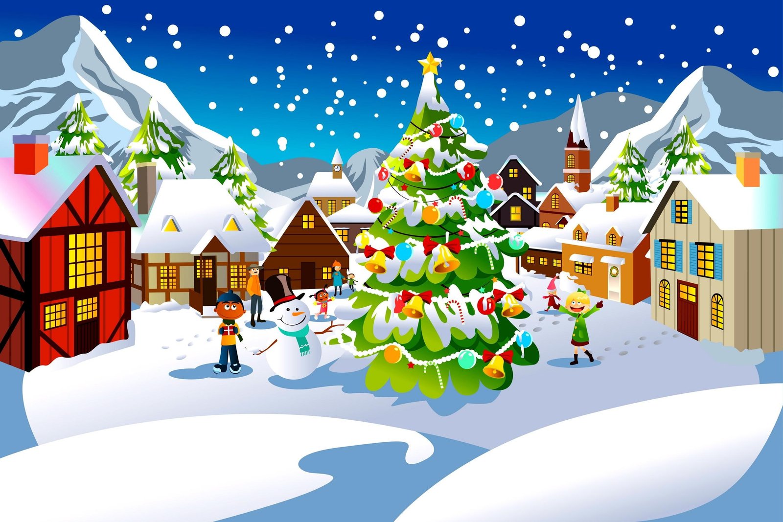 Christmas Joy kids christmas tree village houses snow town 2k