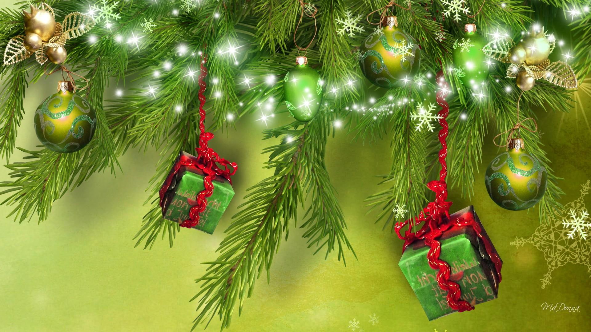 Celebrate In Green green christmas tree illustration lights