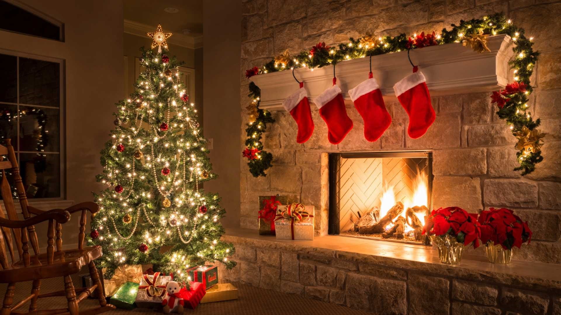 christmas tree fireplace indoor decoration
