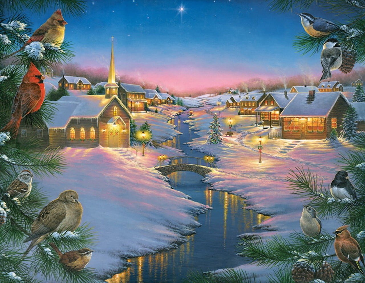 several birds wallpaper Christmas water reflection palm tree