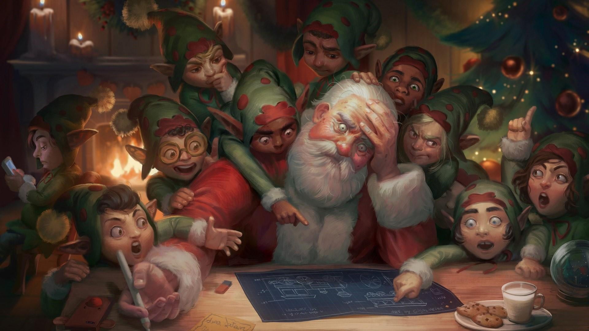art santa claus christmas day elf elves illustration