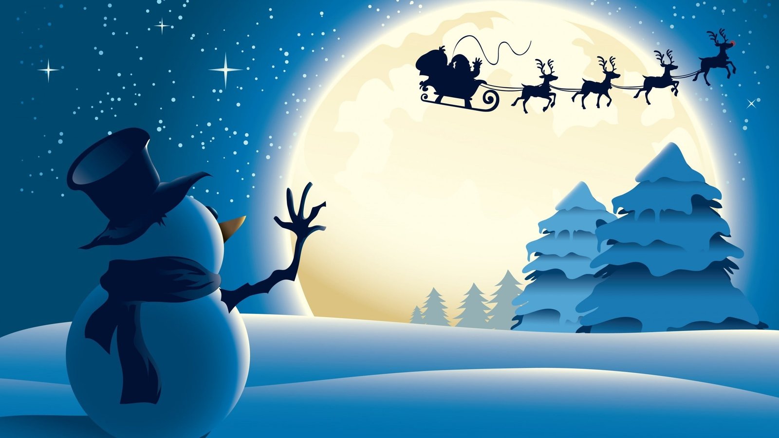 snowman illustration Christmas Santa Claus sleigh 2k