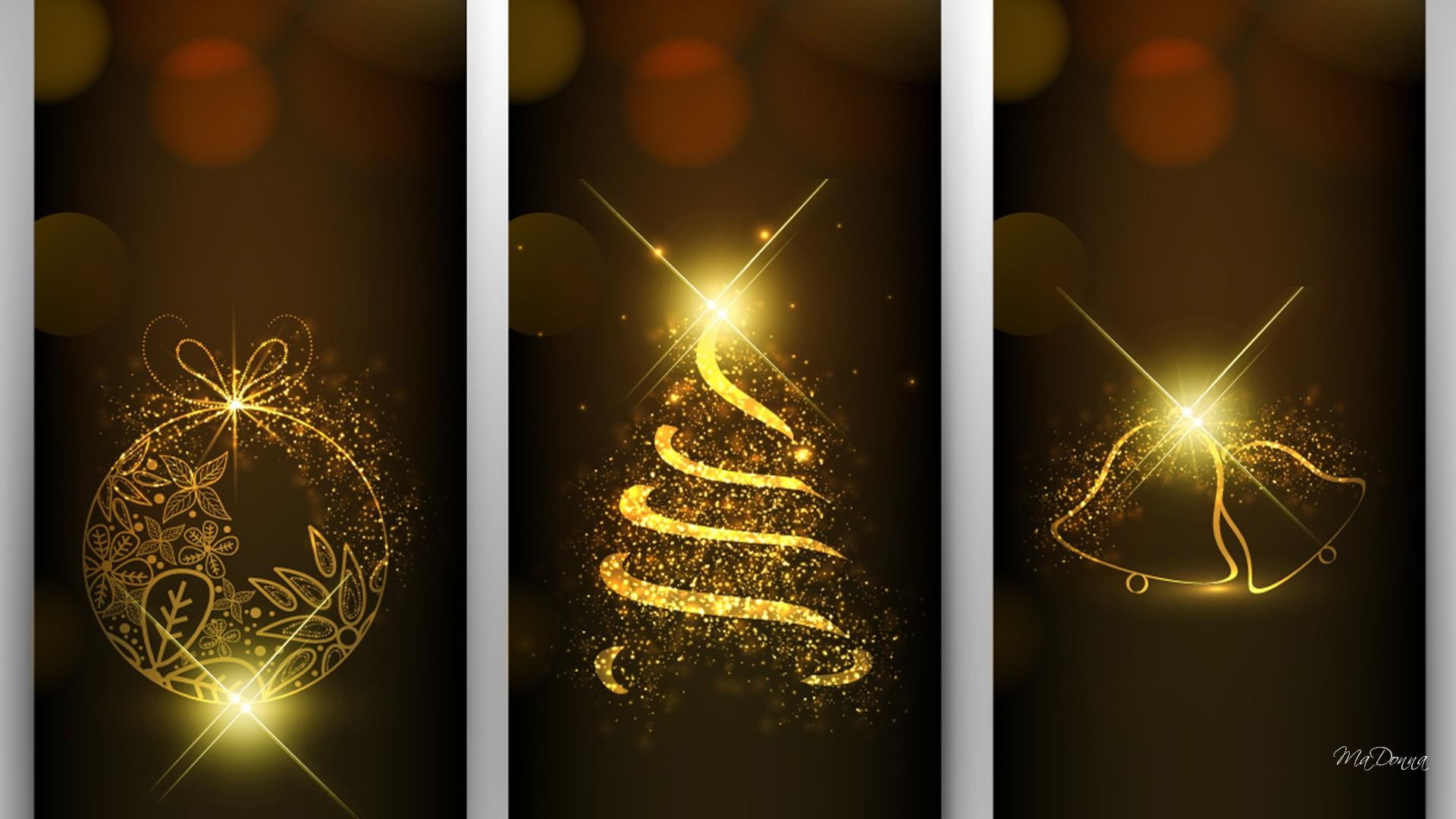 Golden Christmas Bright three christmas illustration decorations