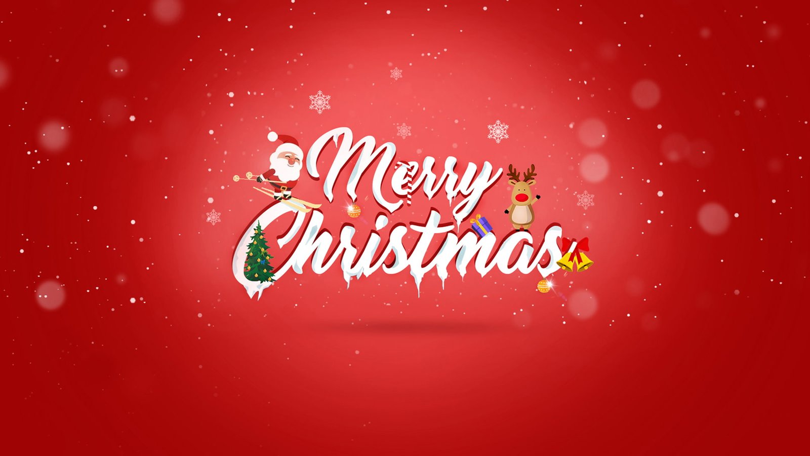 happy festive christmas red background snowflake santa tree
