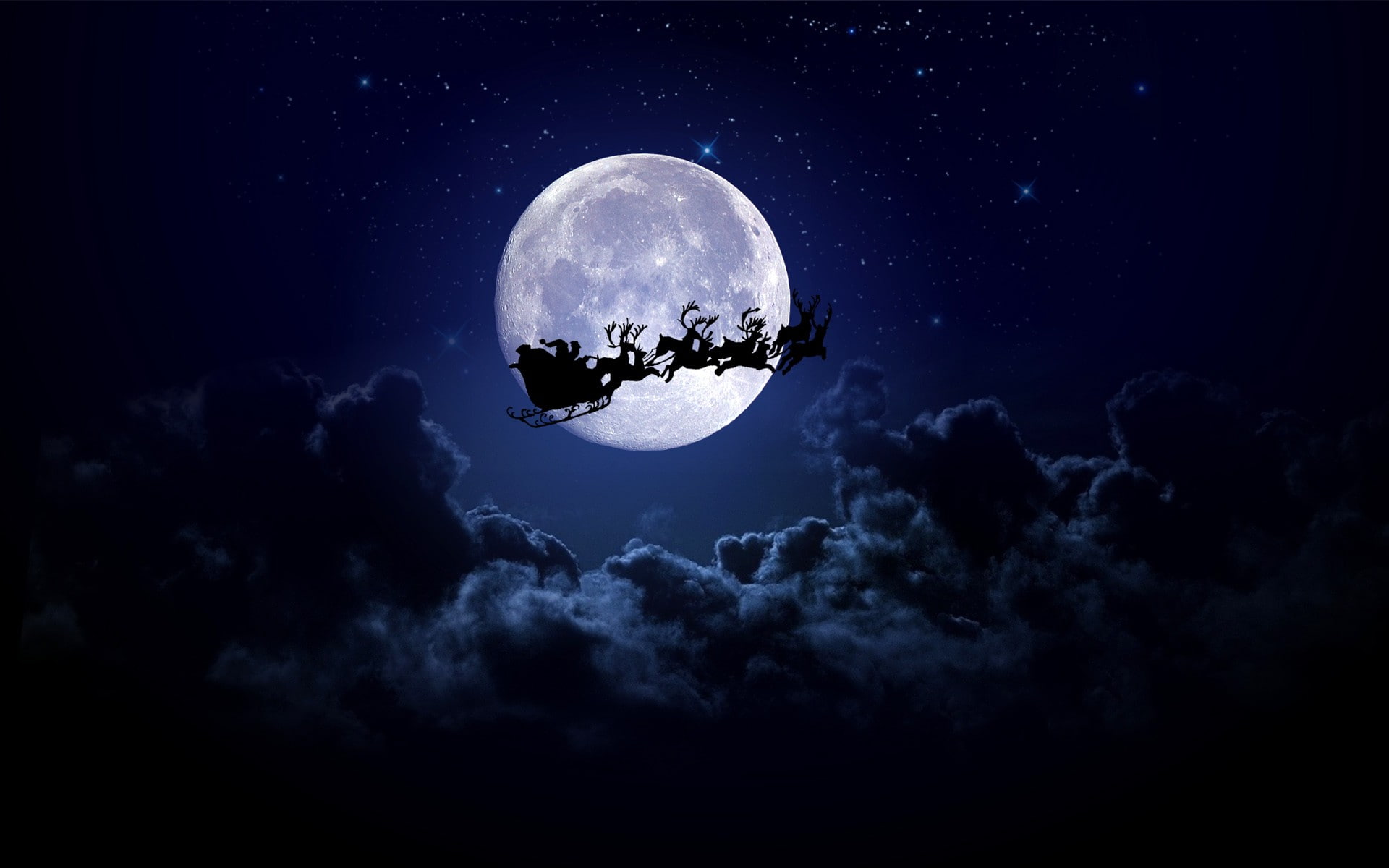 Moon reindeer clouds Christmas sleigh santa Santa Claus