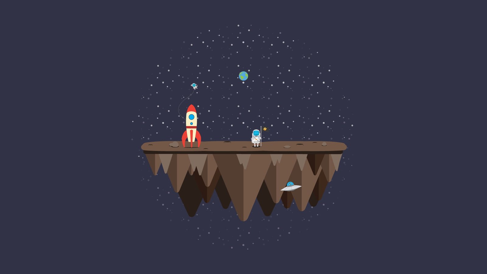 spaceship on plate wallpaper cartoon illustration floating island