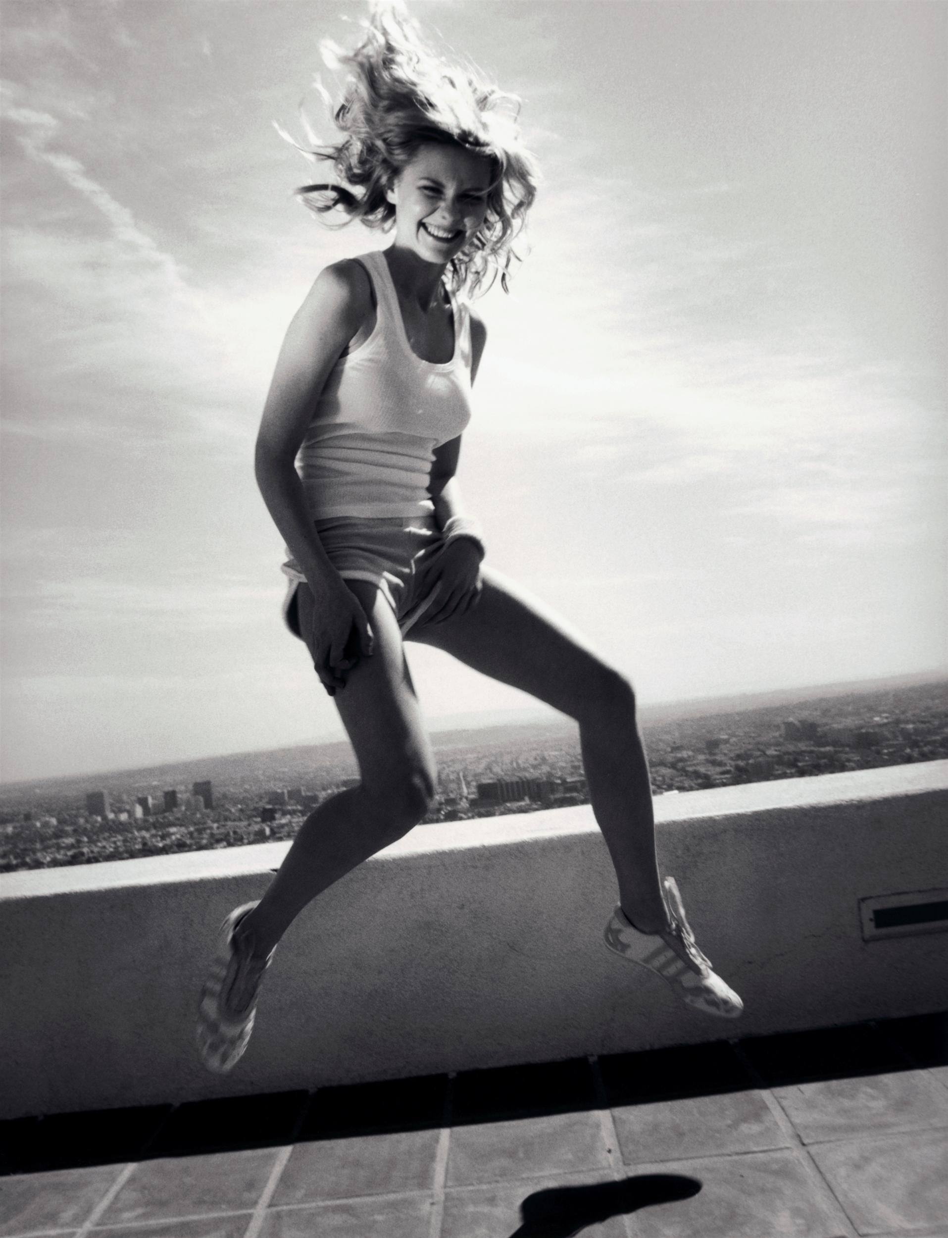 actress monochrome Kirsten Dunst jumping women outdoors