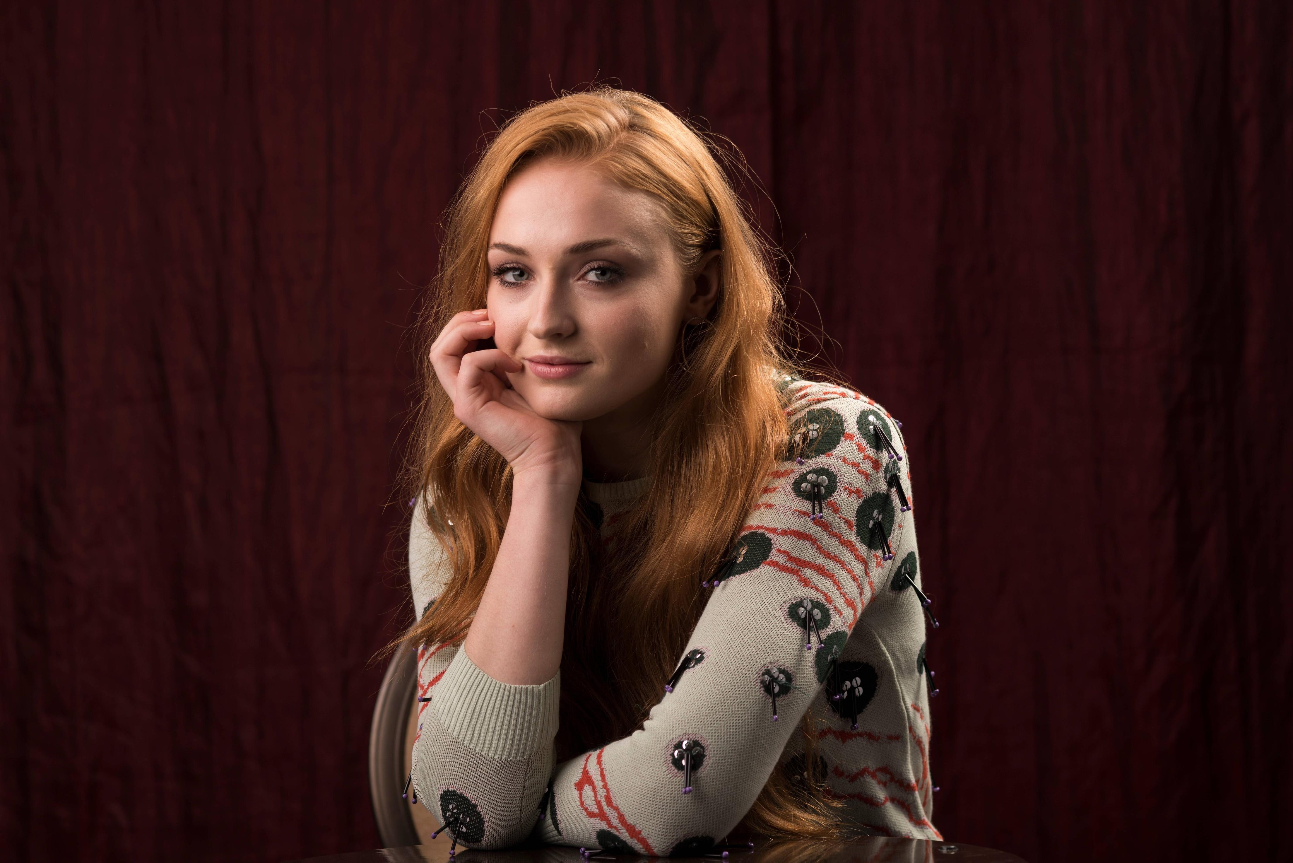 Actress Sophie Turner portrait one person indoors looking at camera 2k 4k