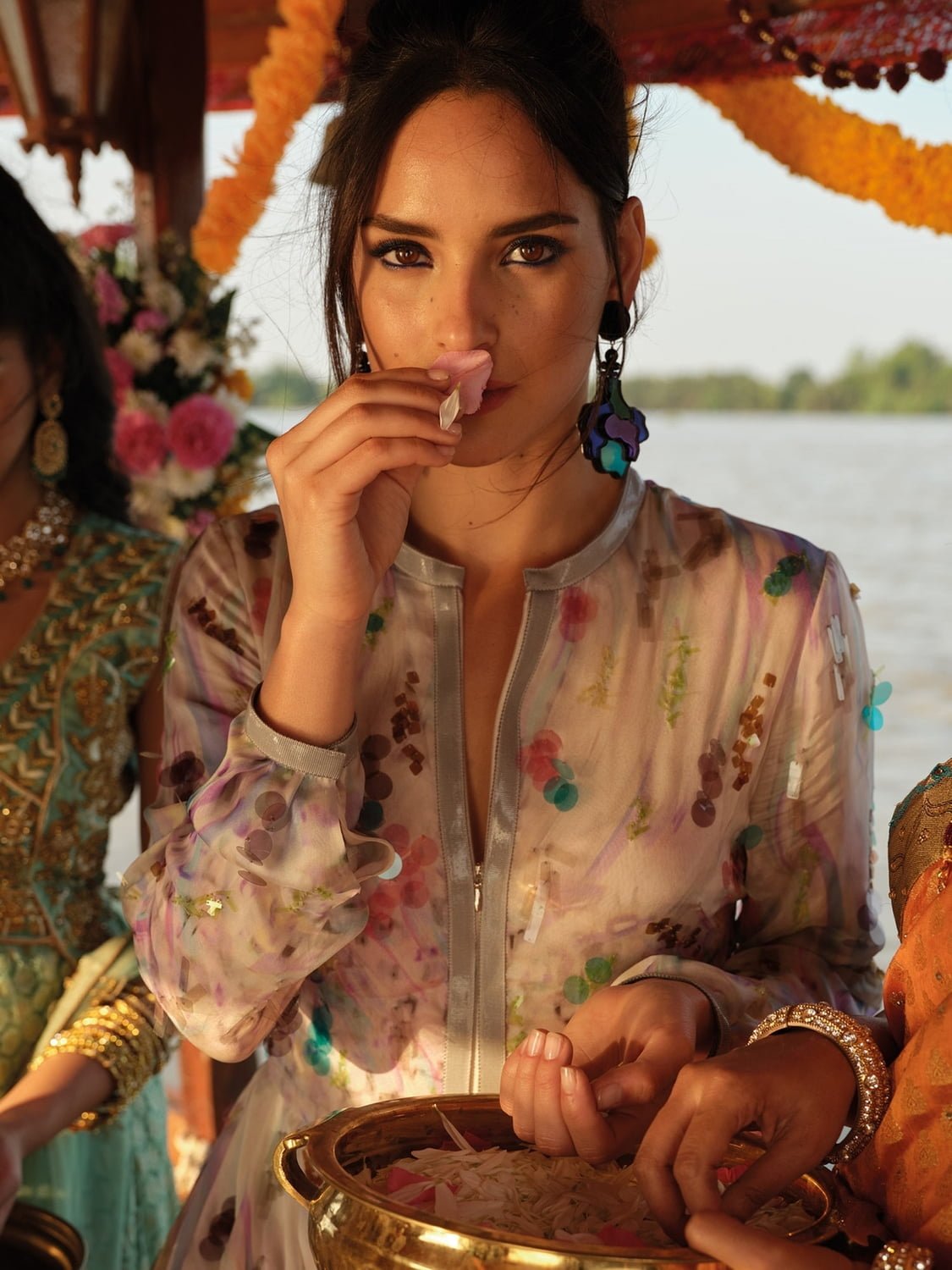 Adria Arjona women actress Latinas outdoors lake earring