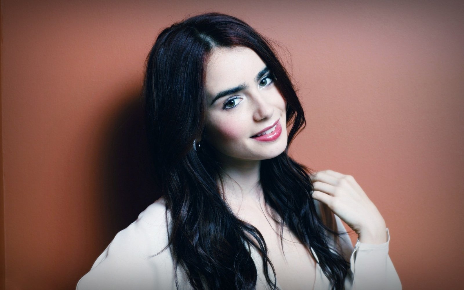 Lily Collins women portrait dark hair actress green eyes