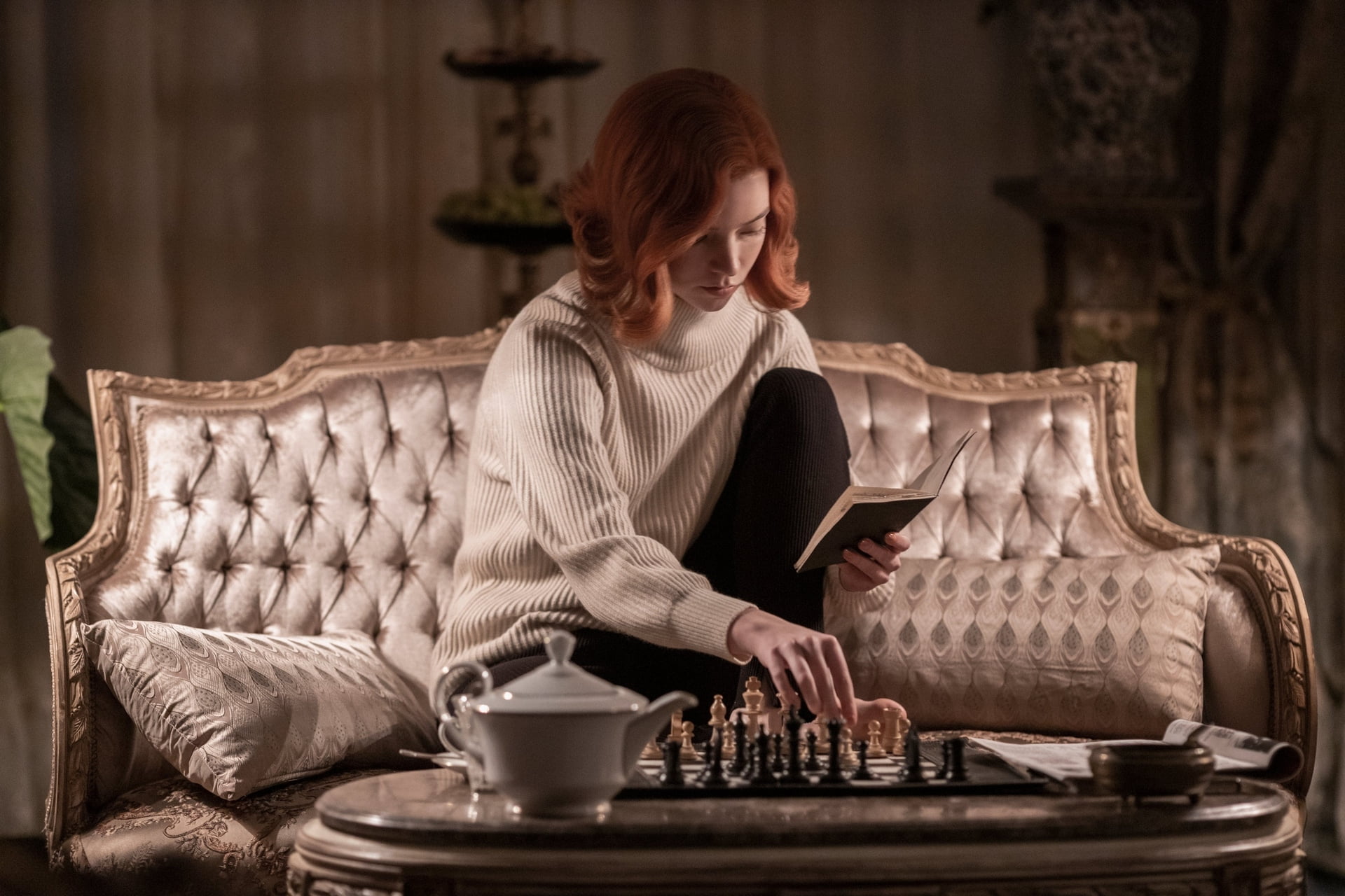 Anya Taylor Joy women actress redhead chess The Queen's Gambit