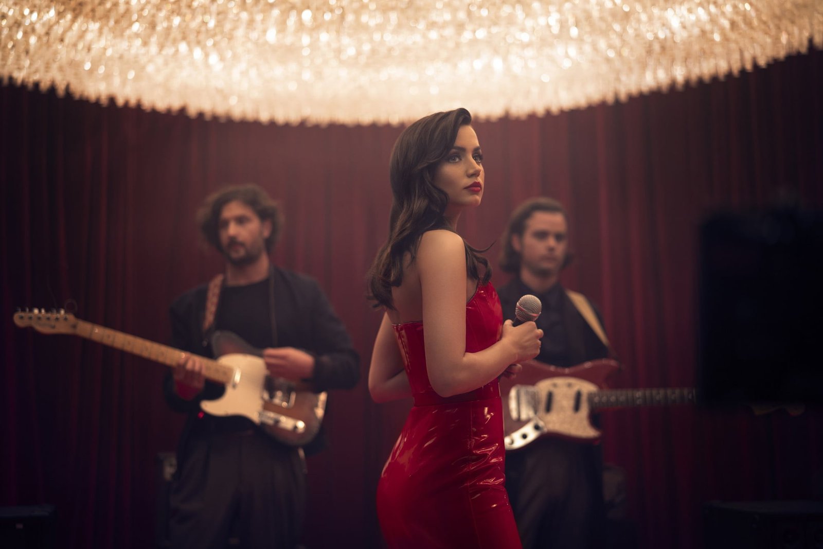 Ana de Armas actress women lipstick red dress microphone 2k