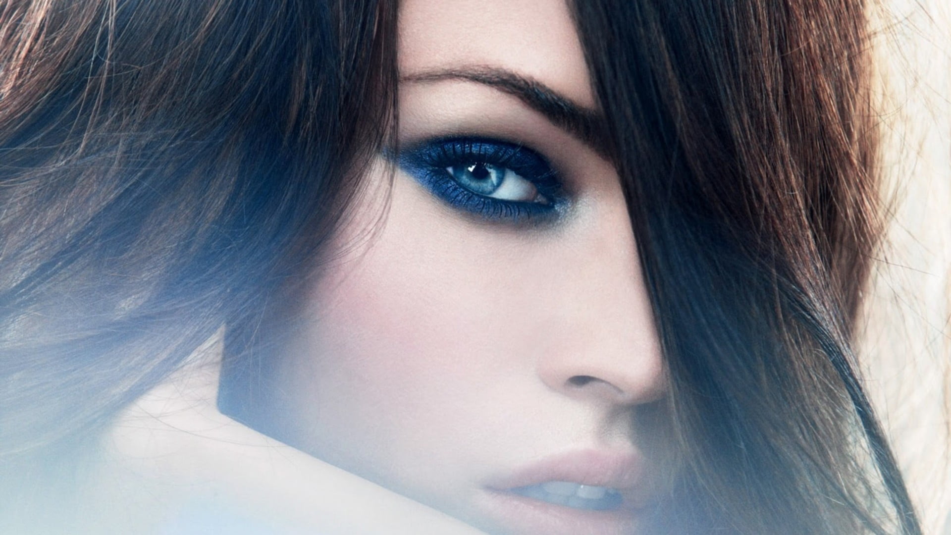 blue eyes face long hair women model Megan Fox actress